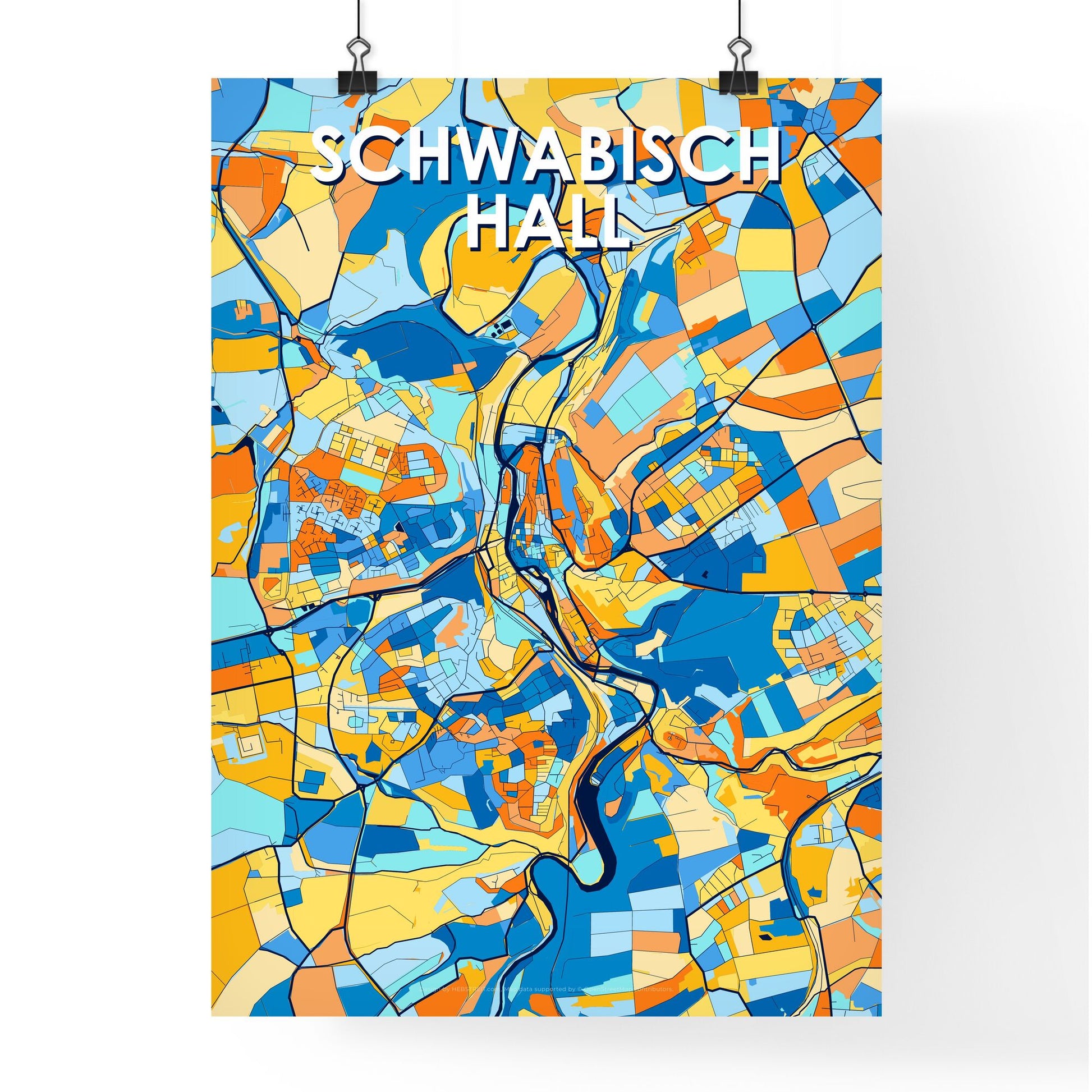 SCHWABISCH HALL GERMANY Vibrant Colorful Art Map Poster Blue Orange