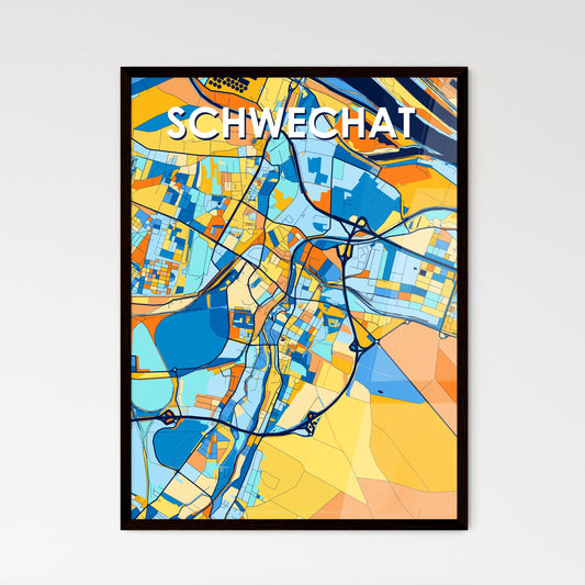 SCHWECHAT AUSTRIA Vibrant Colorful Art Map Poster Blue Orange