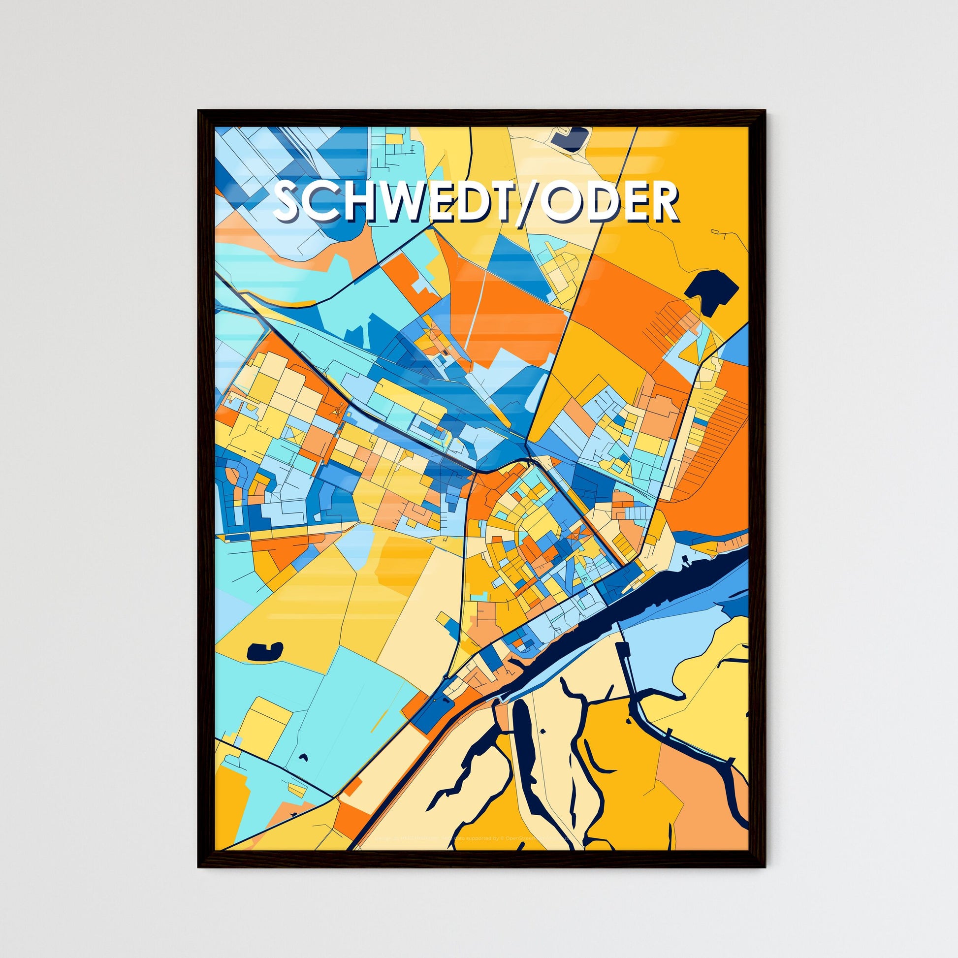 SCHWEDT/ODER GERMANY Vibrant Colorful Art Map Poster Blue Orange