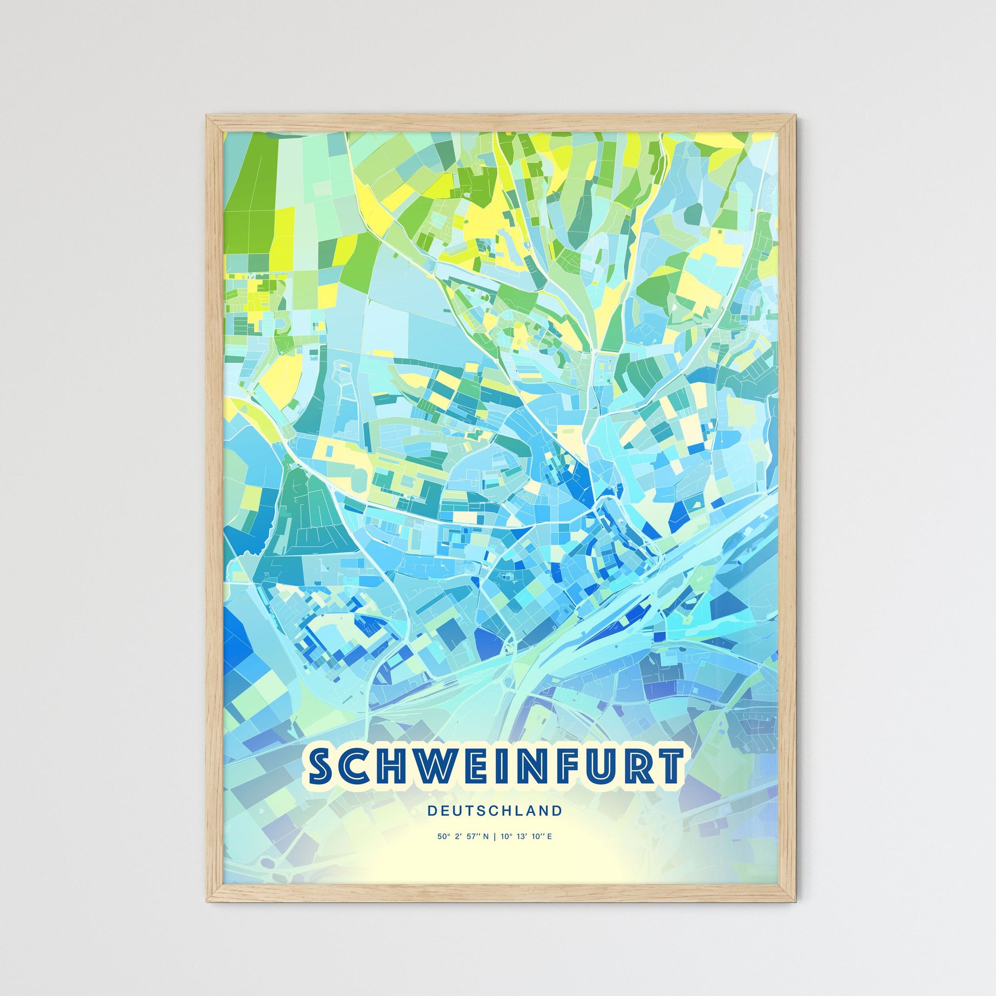 Colorful Schweinfurt Germany Fine Art Map Cool Blue
