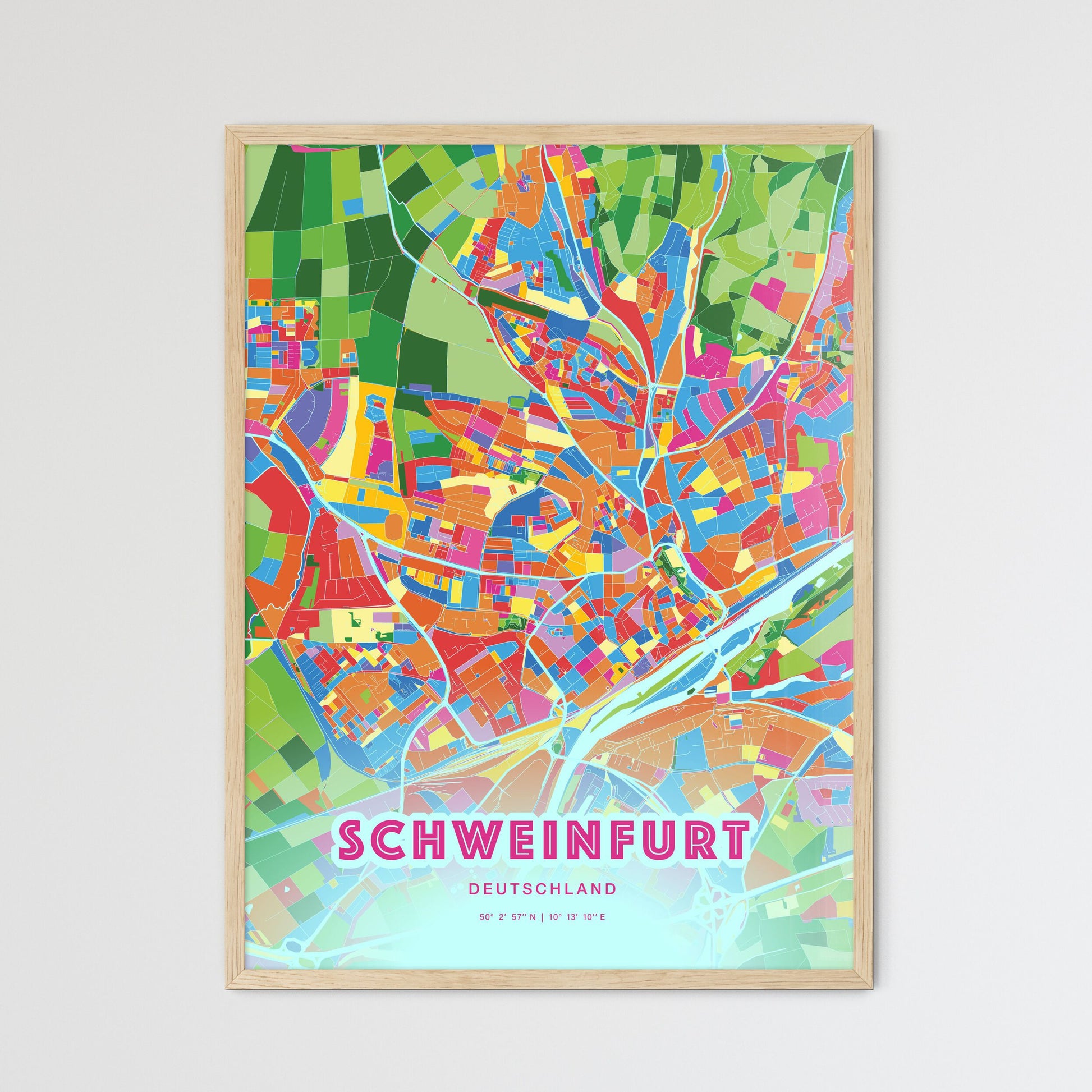 Colorful Schweinfurt Germany Fine Art Map Crazy Colors