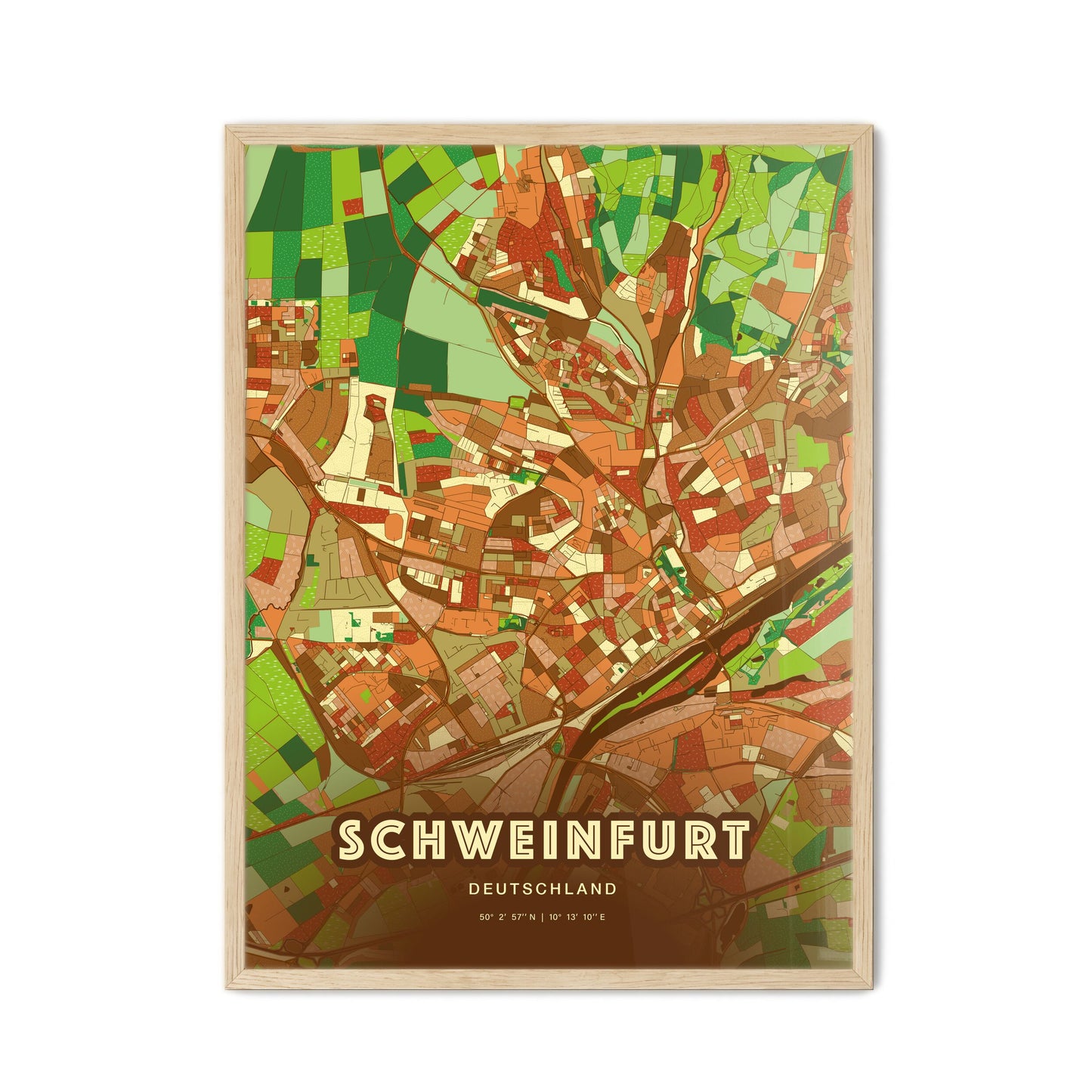 Colorful Schweinfurt Germany Fine Art Map Farmhouse