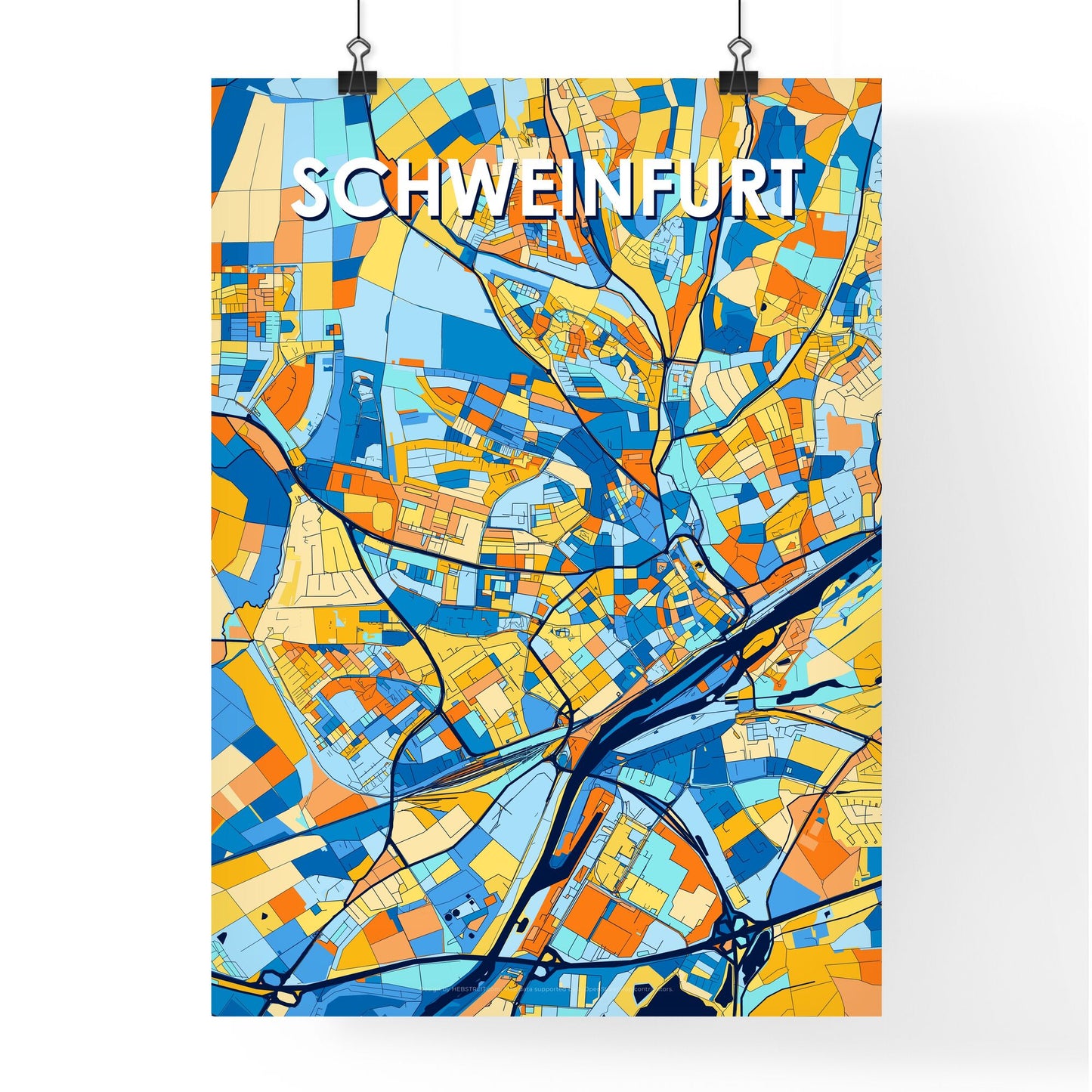 SCHWEINFURT GERMANY Vibrant Colorful Art Map Poster Blue Orange