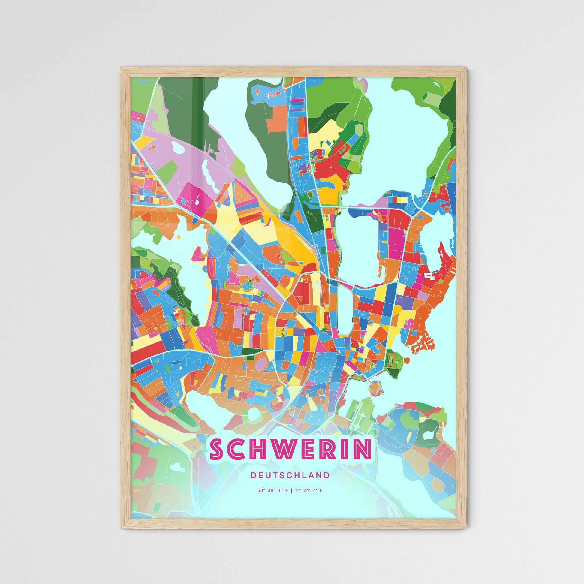 Colorful Schwerin Germany Fine Art Map Crazy Colors