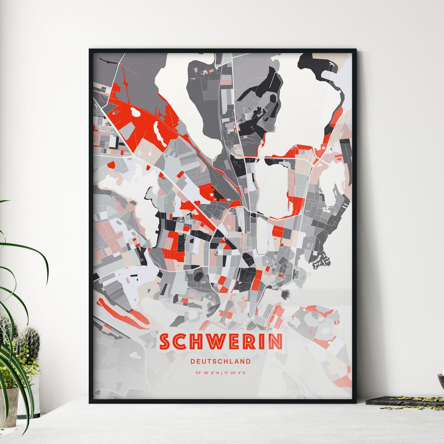 Colorful Schwerin Germany Fine Art Map Modern Expressive