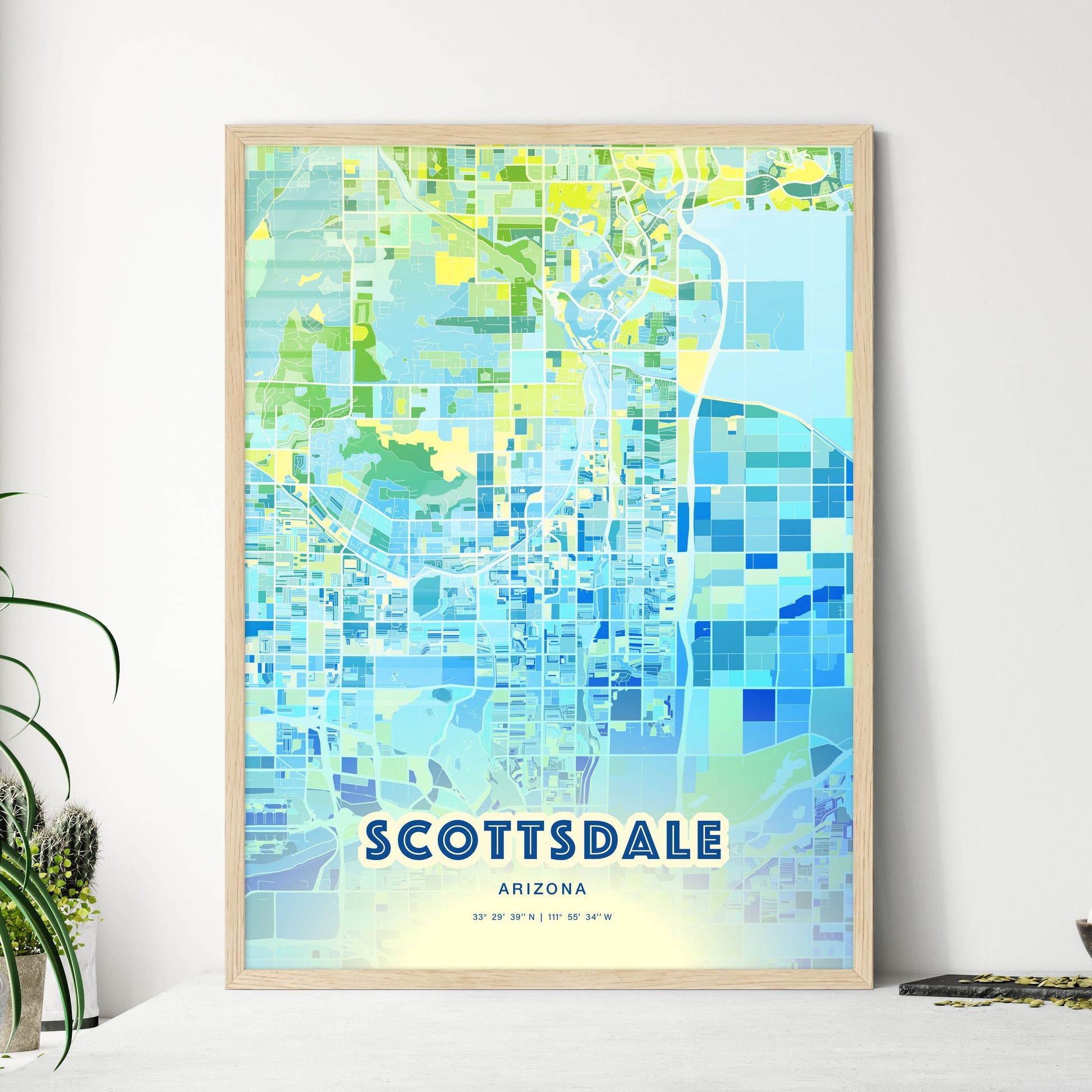 Colorful Scottsdale Arizona Fine Art Map Cool Blue