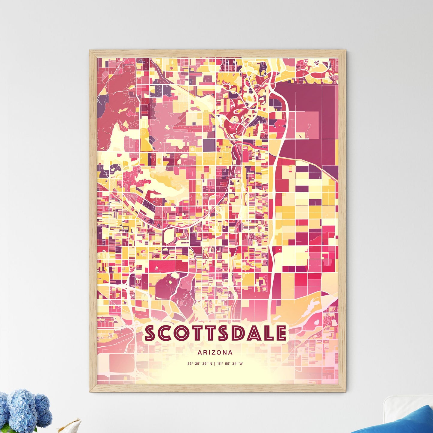 Colorful Scottsdale Arizona Fine Art Map Hot Red