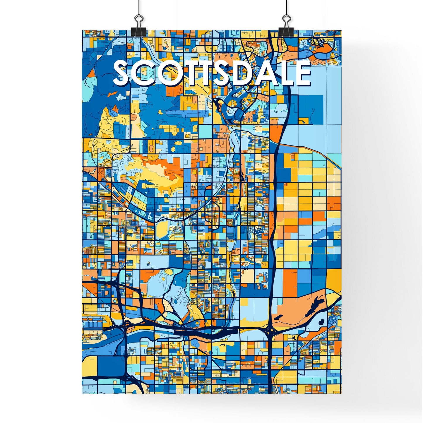 SCOTTSDALE ARIZONA Vibrant Colorful Art Map Poster Blue Orange