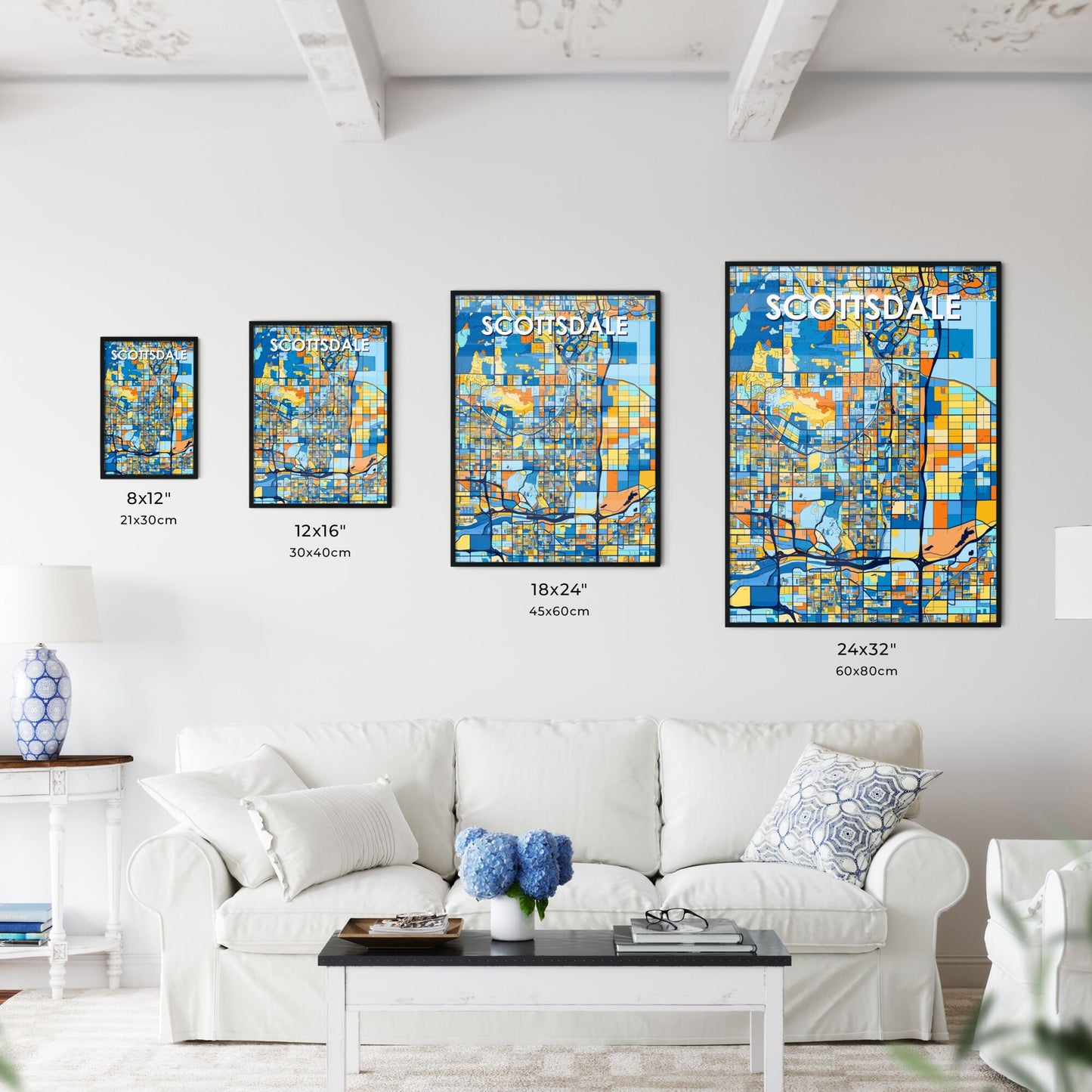 SCOTTSDALE ARIZONA Vibrant Colorful Art Map Poster Blue Orange