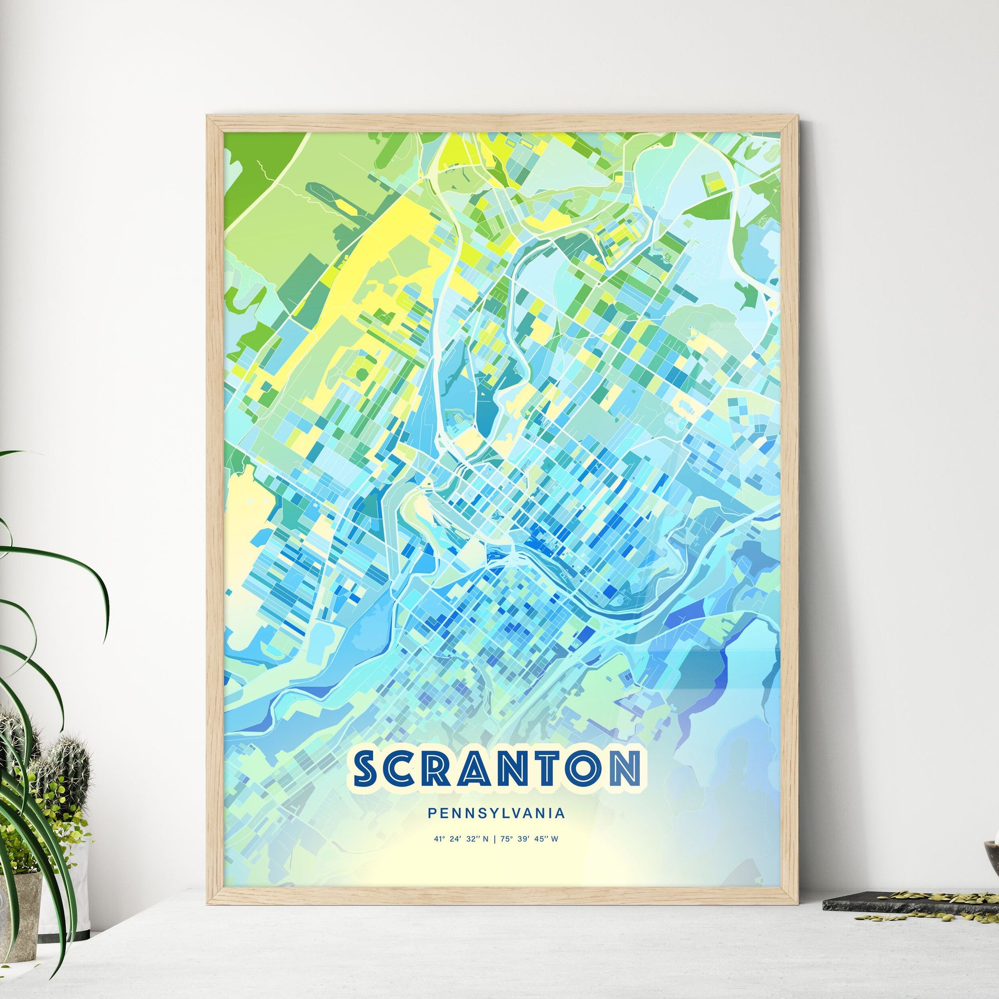 Colorful Scranton Pennsylvania Fine Art Map Cool Blue