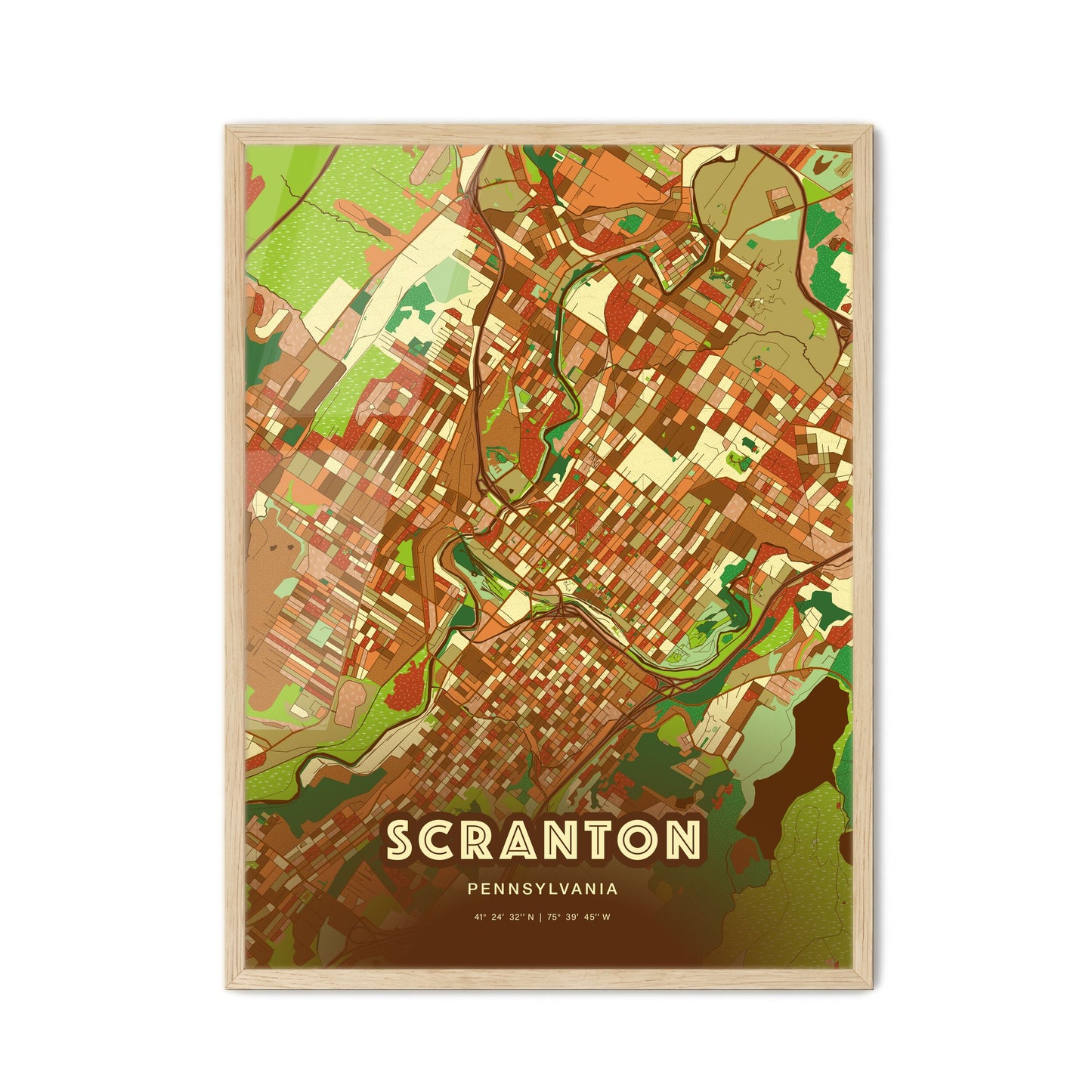 Colorful Scranton Pennsylvania Fine Art Map Farmhouse