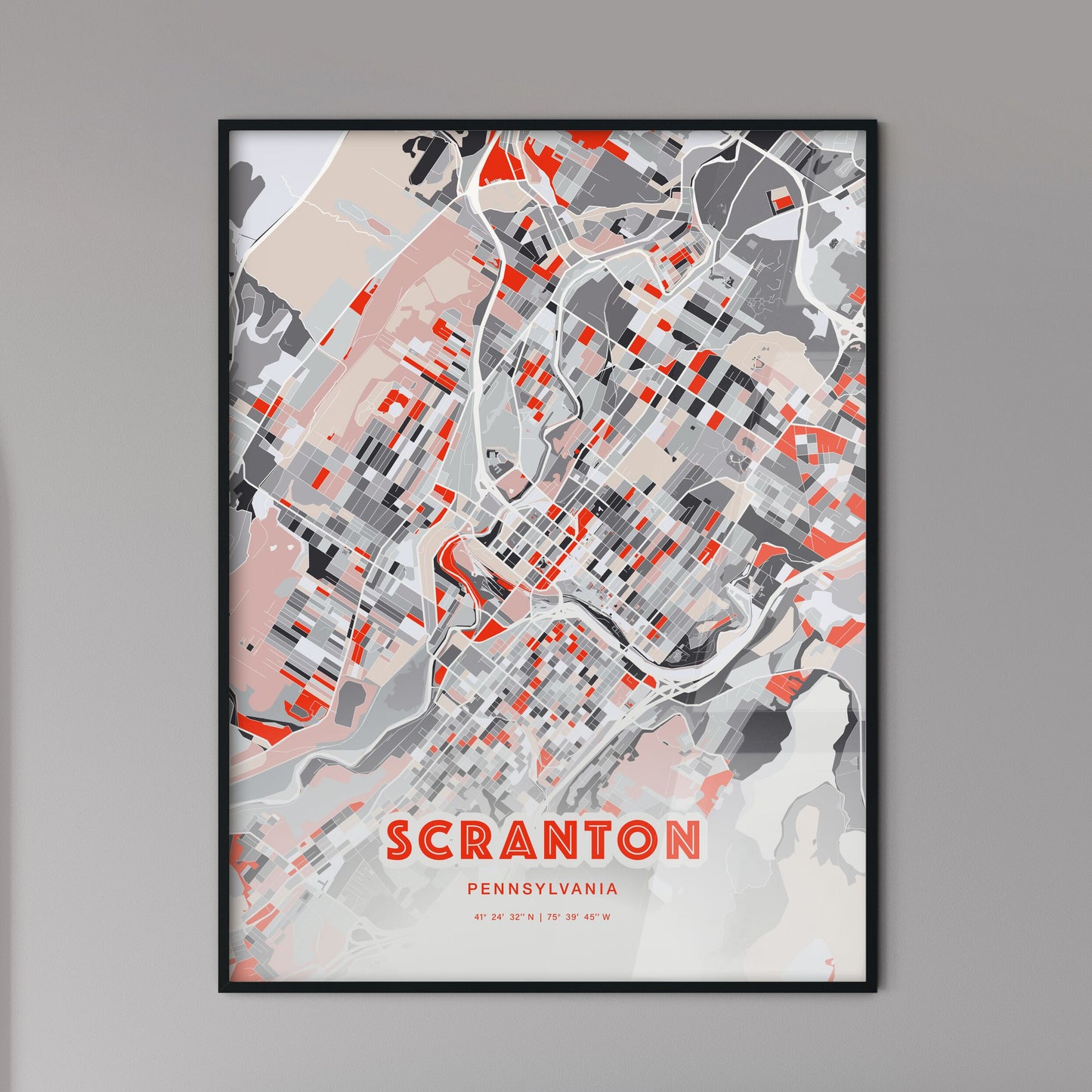 Colorful Scranton Pennsylvania Fine Art Map Modern Expressive