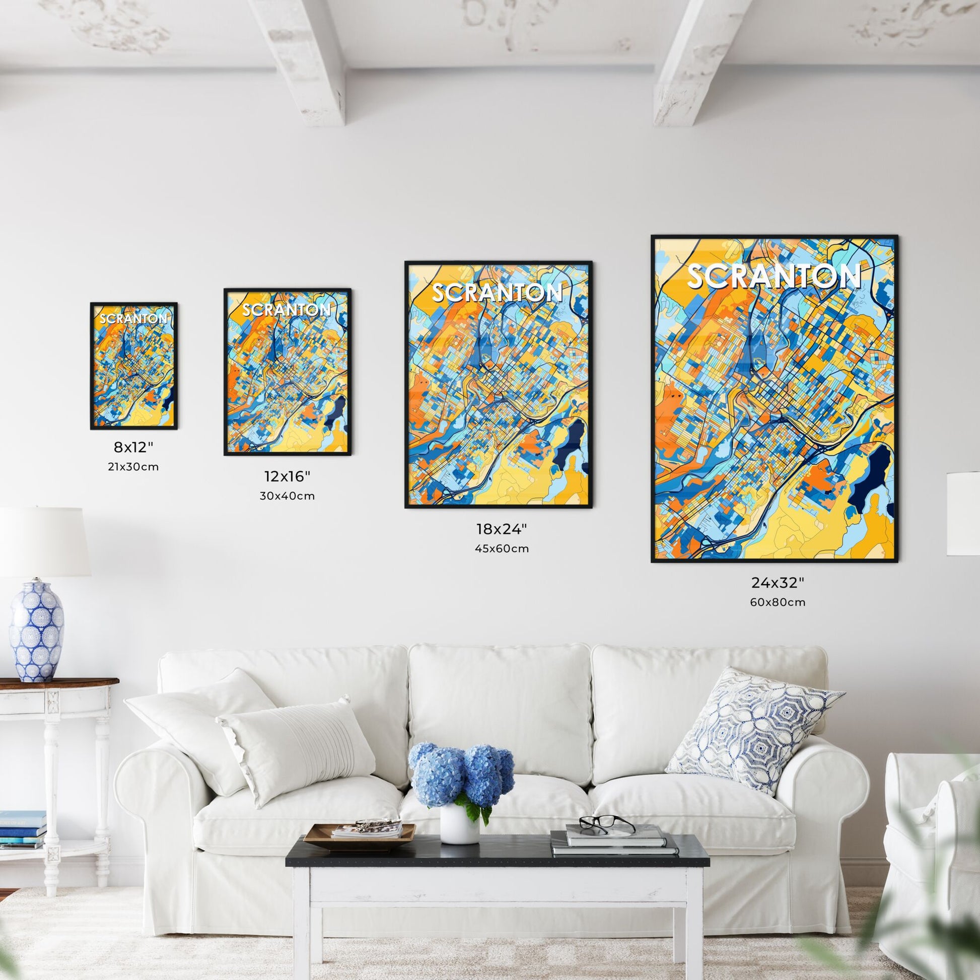 SCRANTON PENNSYLVANIA Vibrant Colorful Art Map Poster Blue Orange