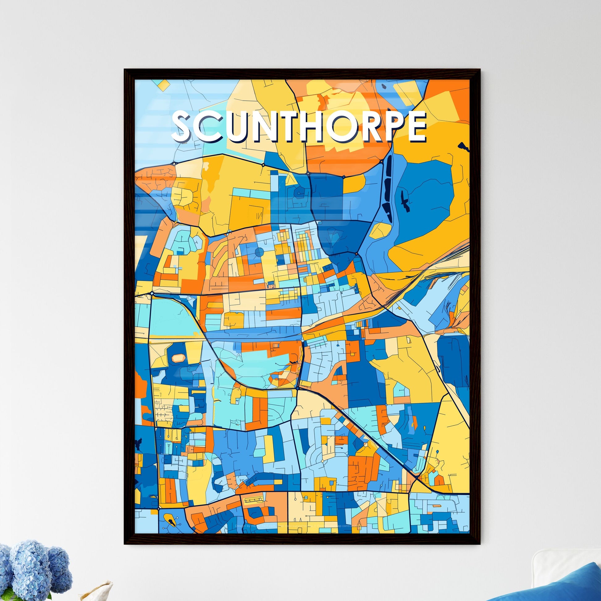 SCUNTHORPE ENGLAND Vibrant Colorful Art Map Poster Blue Orange