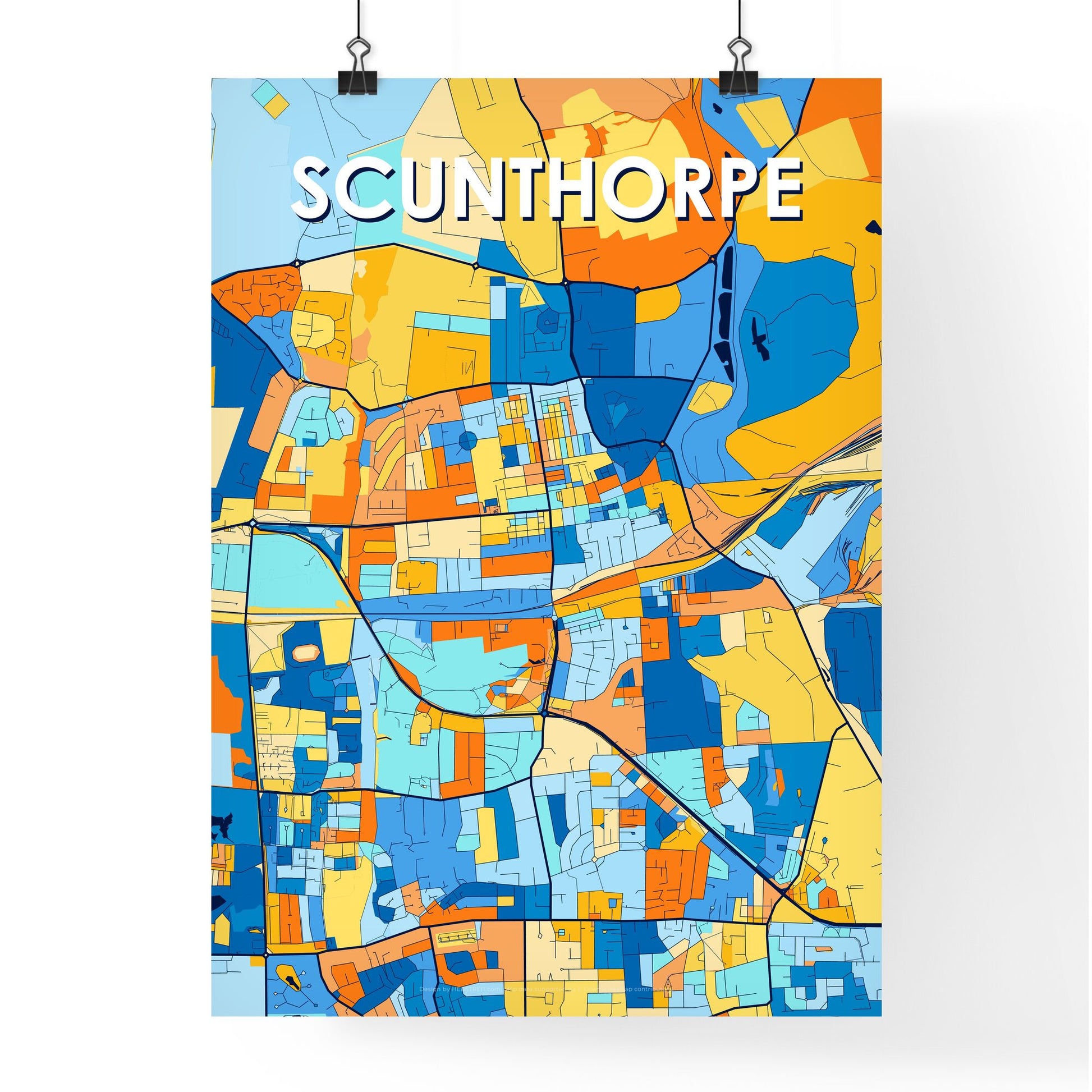 SCUNTHORPE ENGLAND Vibrant Colorful Art Map Poster Blue Orange