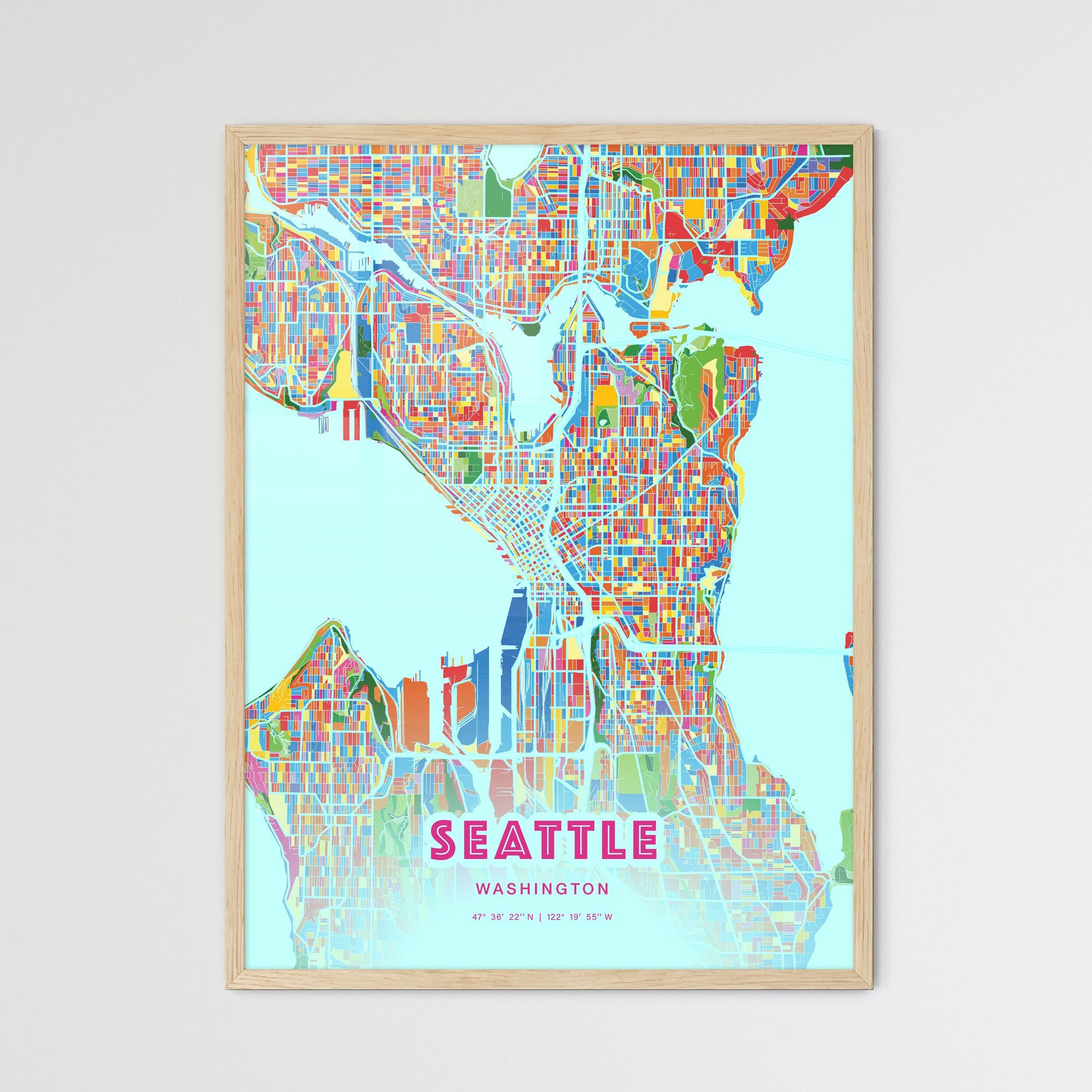 Colorful Seattle Washington Fine Art Map Crazy Colors