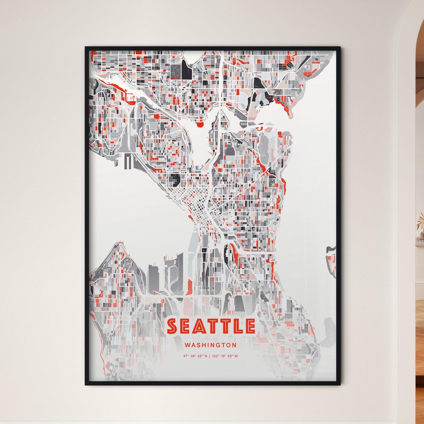 Colorful Seattle Washington Fine Art Map Modern Expressive
