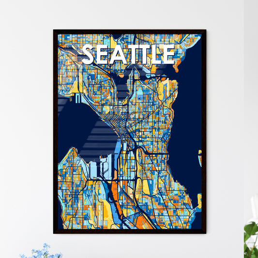 SEATTLE WASHINGTON Vibrant Colorful Art Map Poster Blue Orange