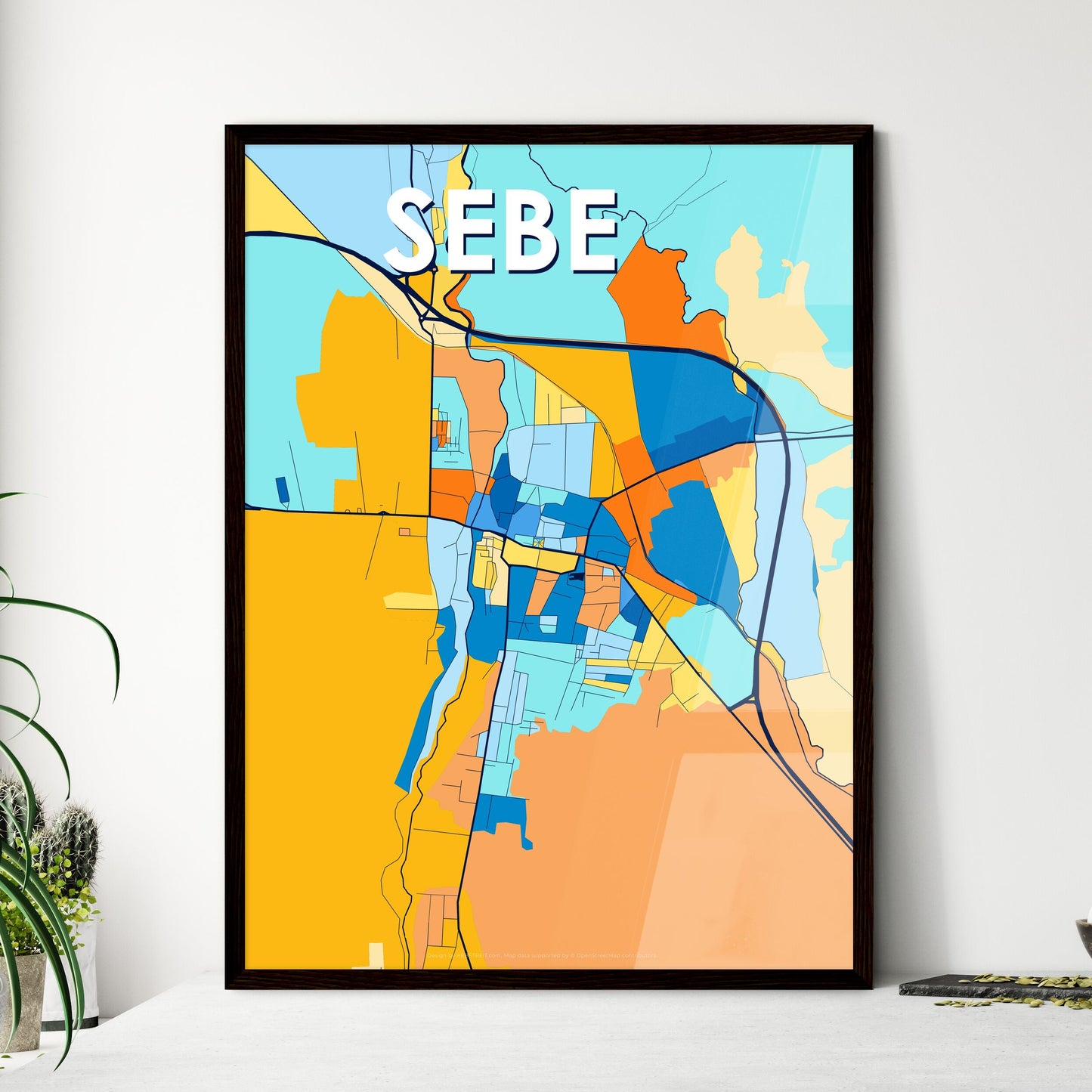 SEBEȘ ROMANIA Vibrant Colorful Art Map Poster Blue Orange