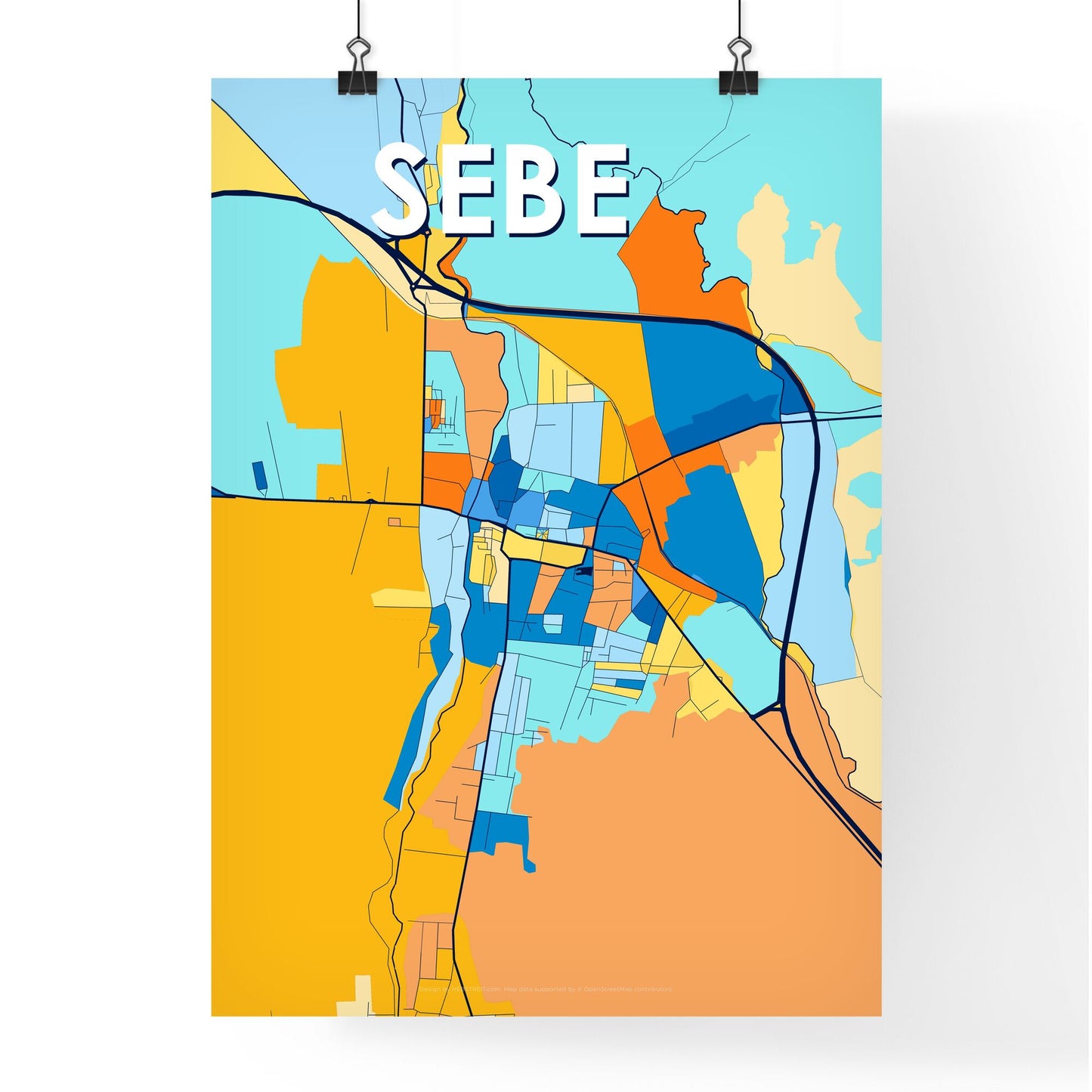 SEBEȘ ROMANIA Vibrant Colorful Art Map Poster Blue Orange