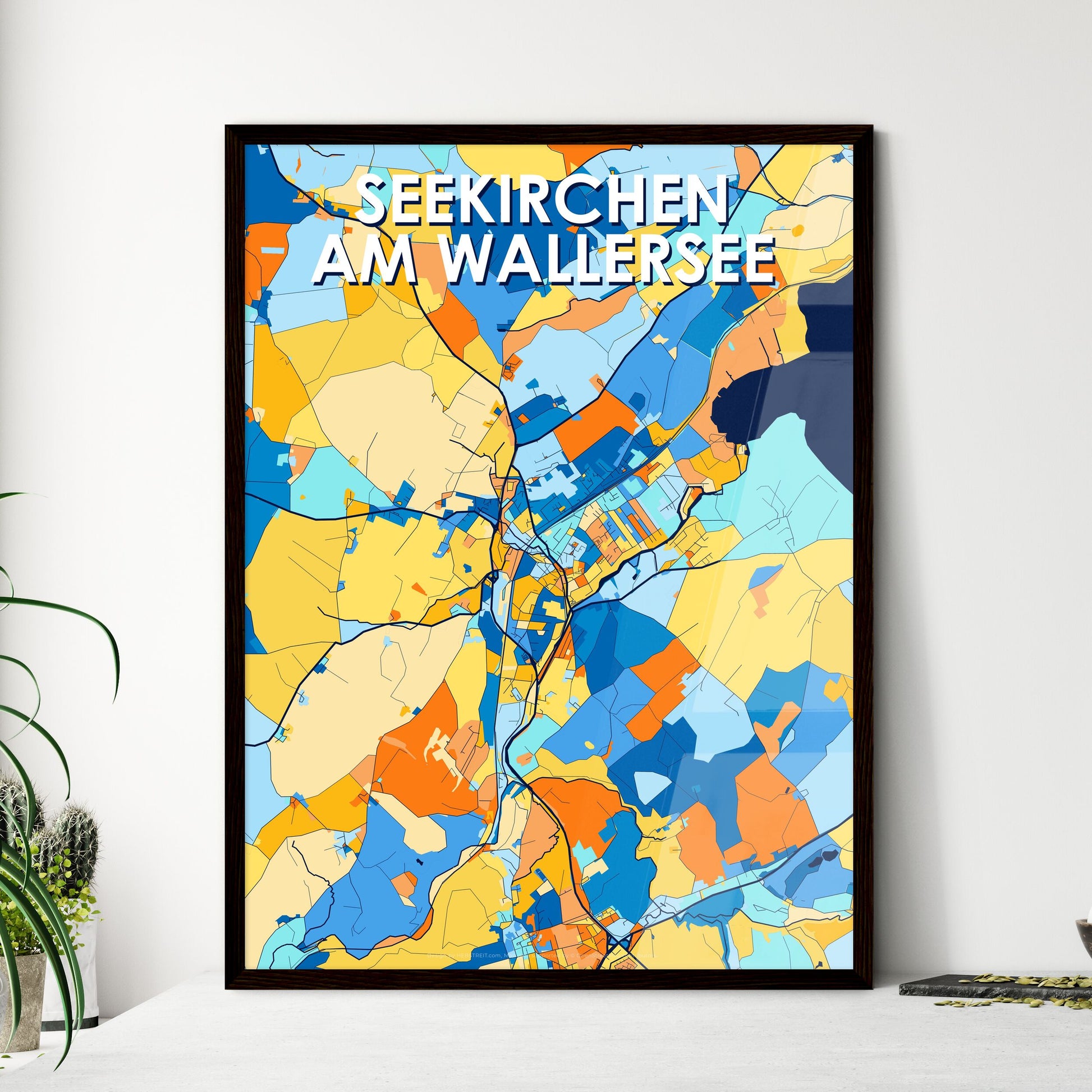 SEEKIRCHEN AM WALLERSEE AUSTRIA Vibrant Colorful Art Map Poster Blue Orange