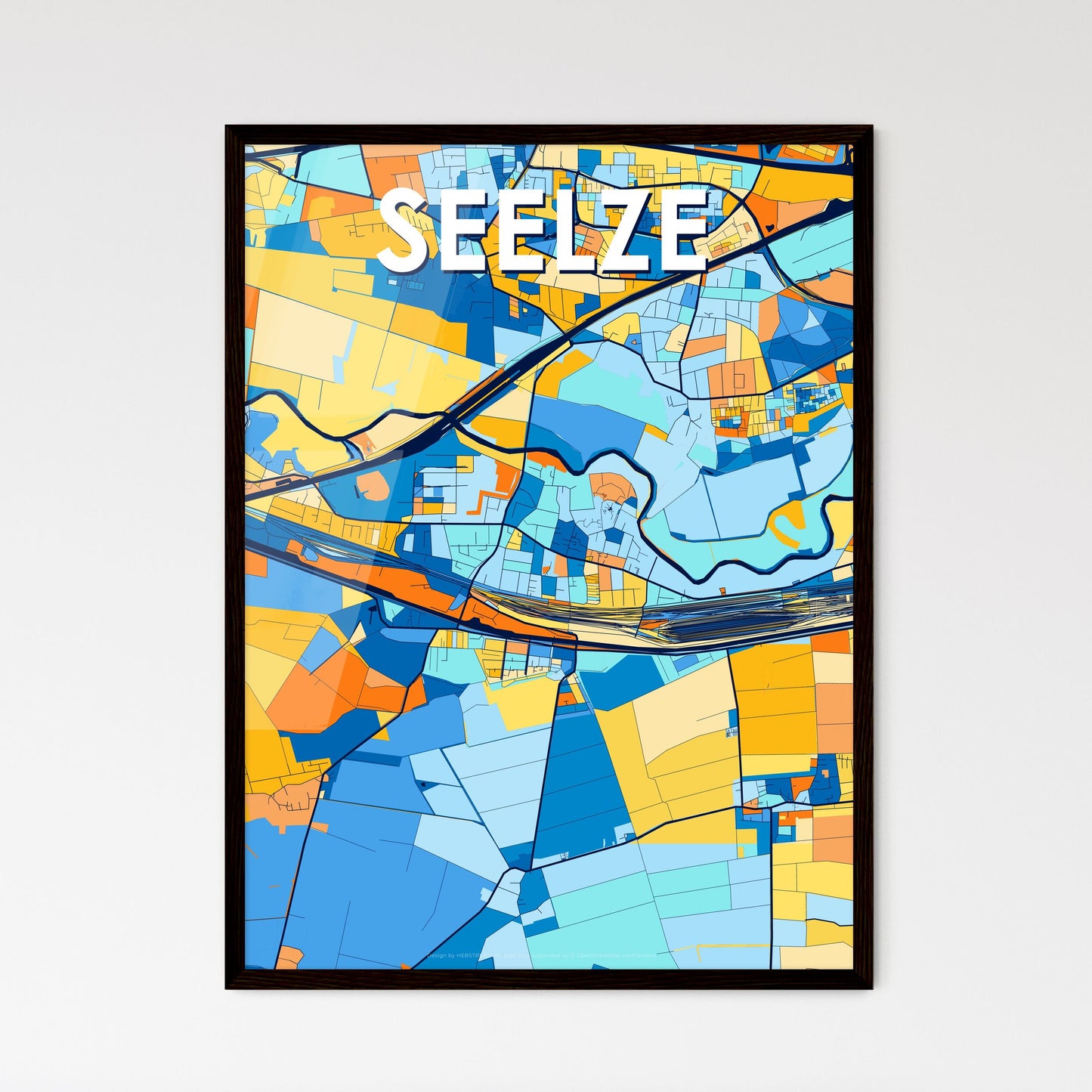 SEELZE GERMANY Vibrant Colorful Art Map Poster Blue Orange