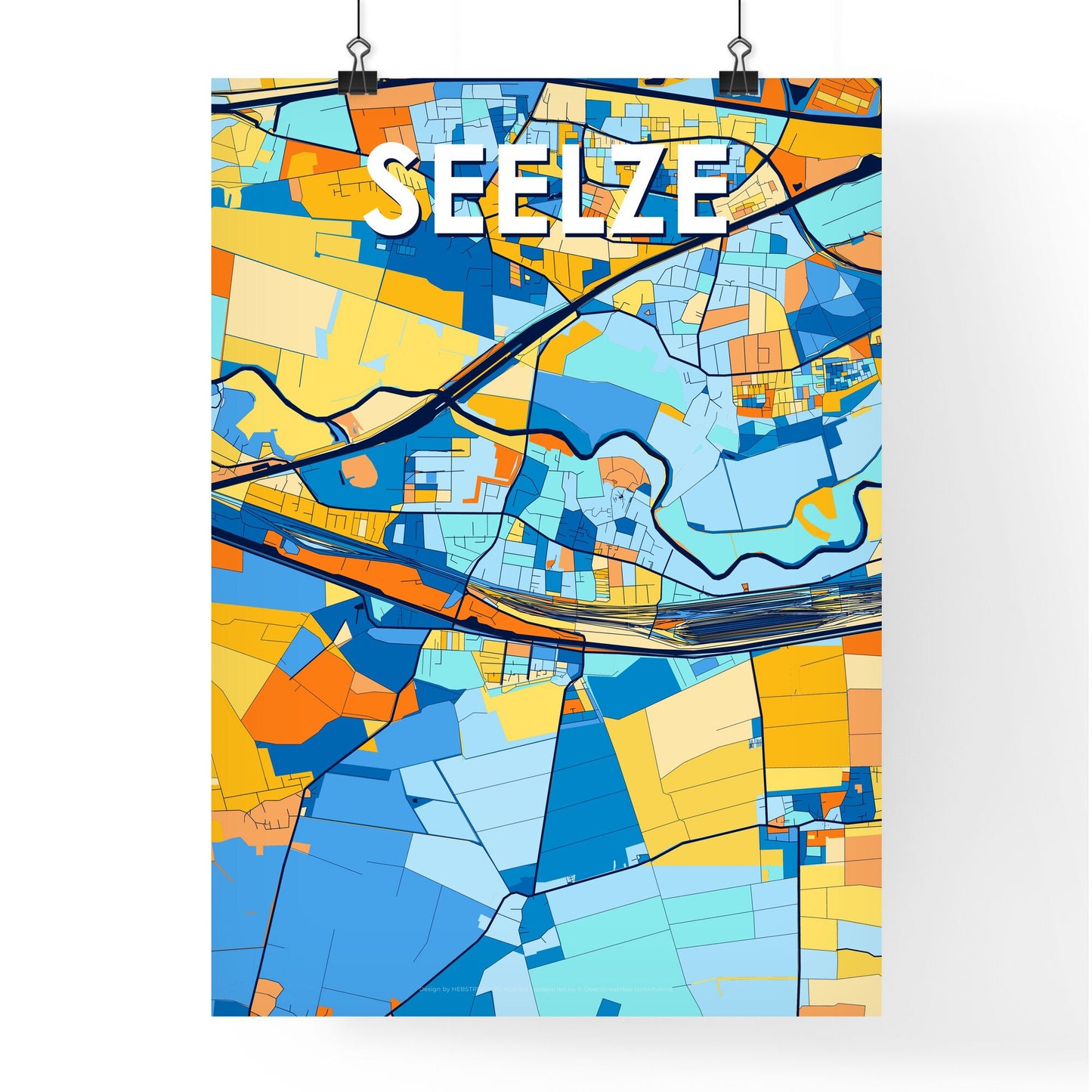 SEELZE GERMANY Vibrant Colorful Art Map Poster Blue Orange