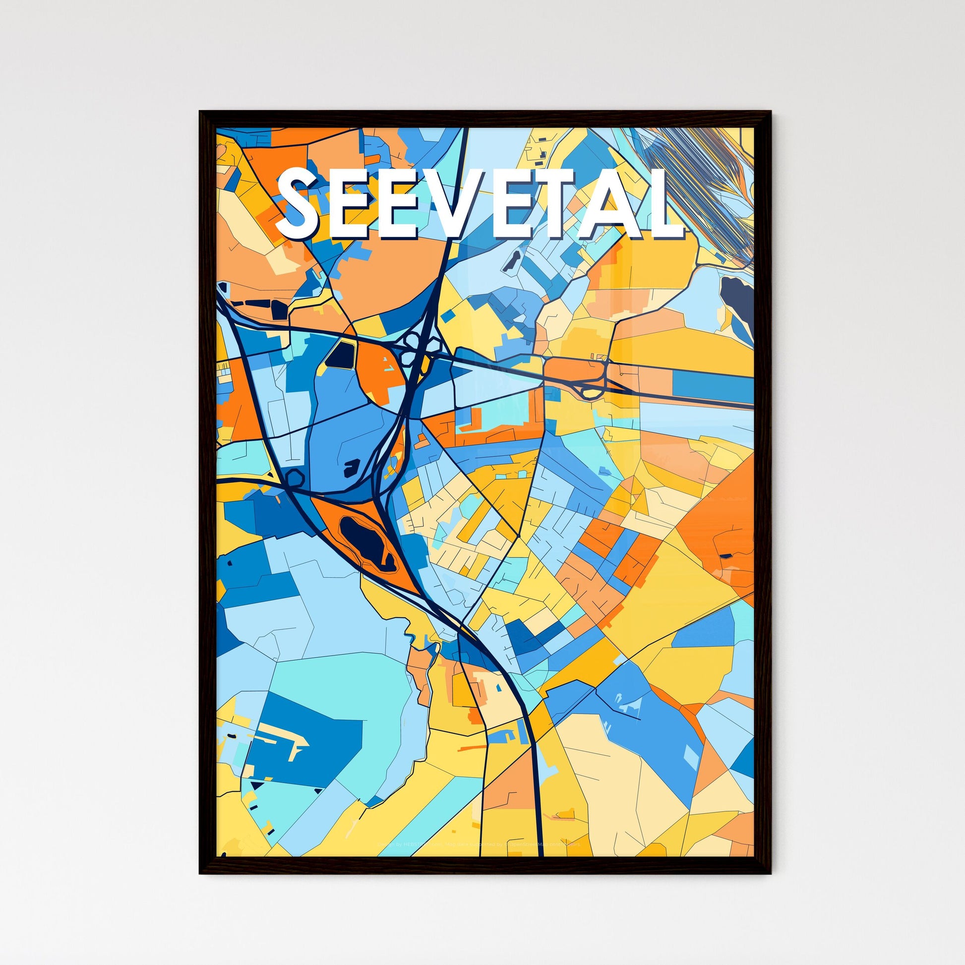 SEEVETAL GERMANY Vibrant Colorful Art Map Poster Blue Orange