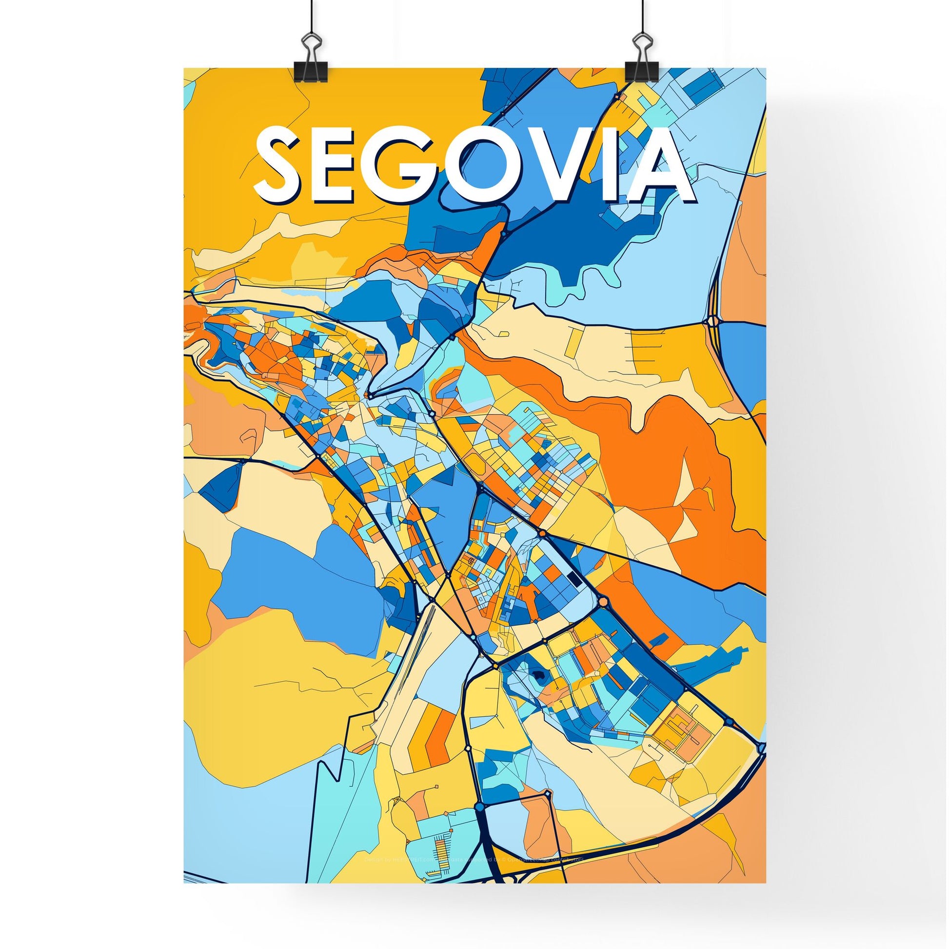 SEGOVIA SPAIN Vibrant Colorful Art Map Poster Blue Orange