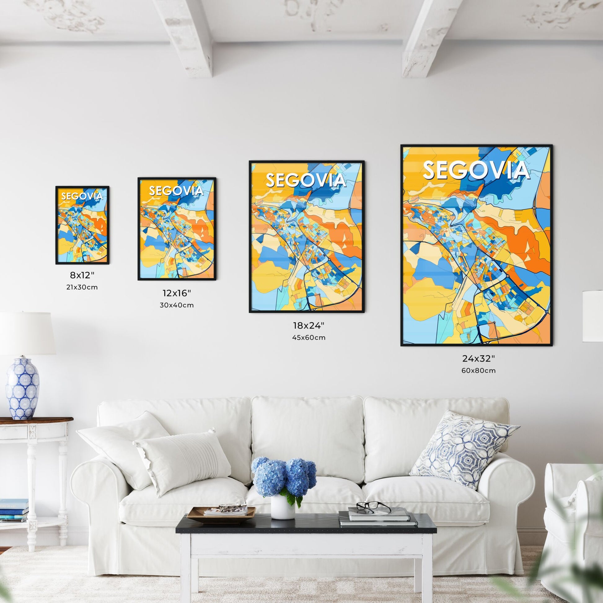 SEGOVIA SPAIN Vibrant Colorful Art Map Poster Blue Orange