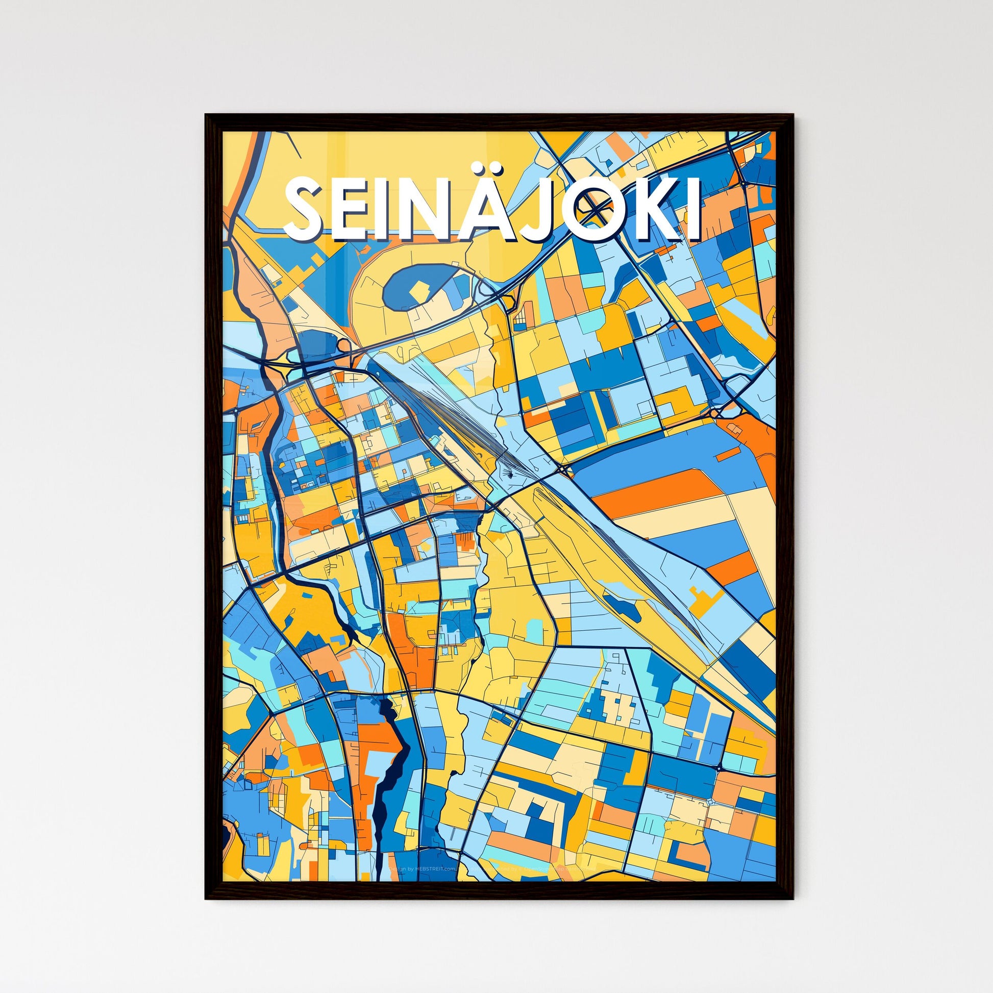 SEINÄJOKI FINLAND Vibrant Colorful Art Map Poster Blue Orange