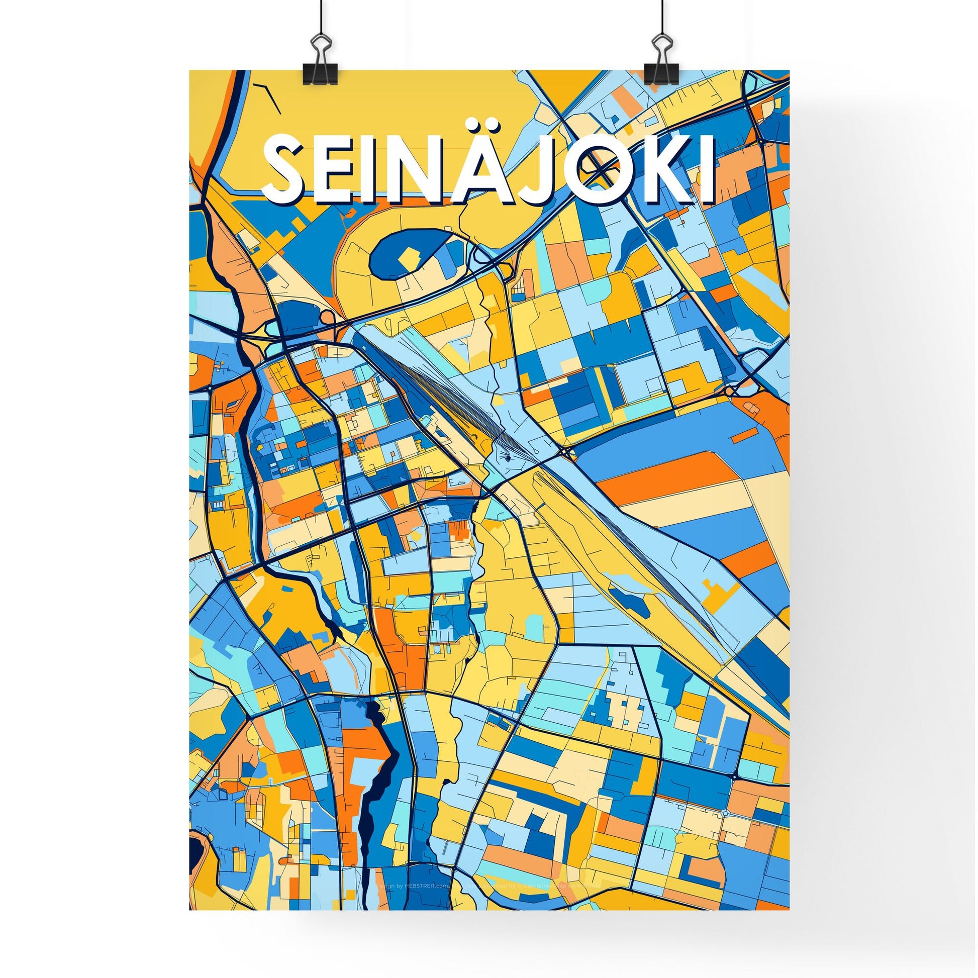 SEINÄJOKI FINLAND Vibrant Colorful Art Map Poster Blue Orange