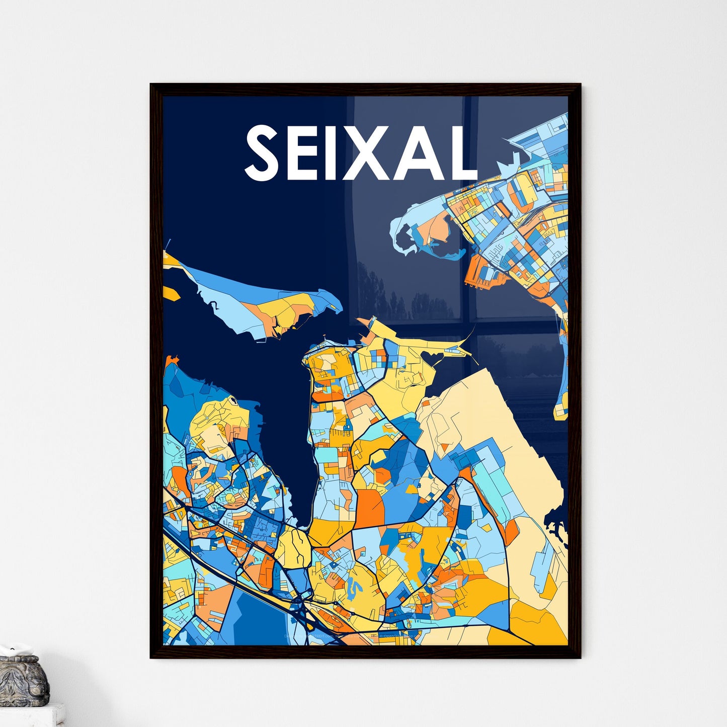 SEIXAL PORTUGAL Vibrant Colorful Art Map Poster Blue Orange