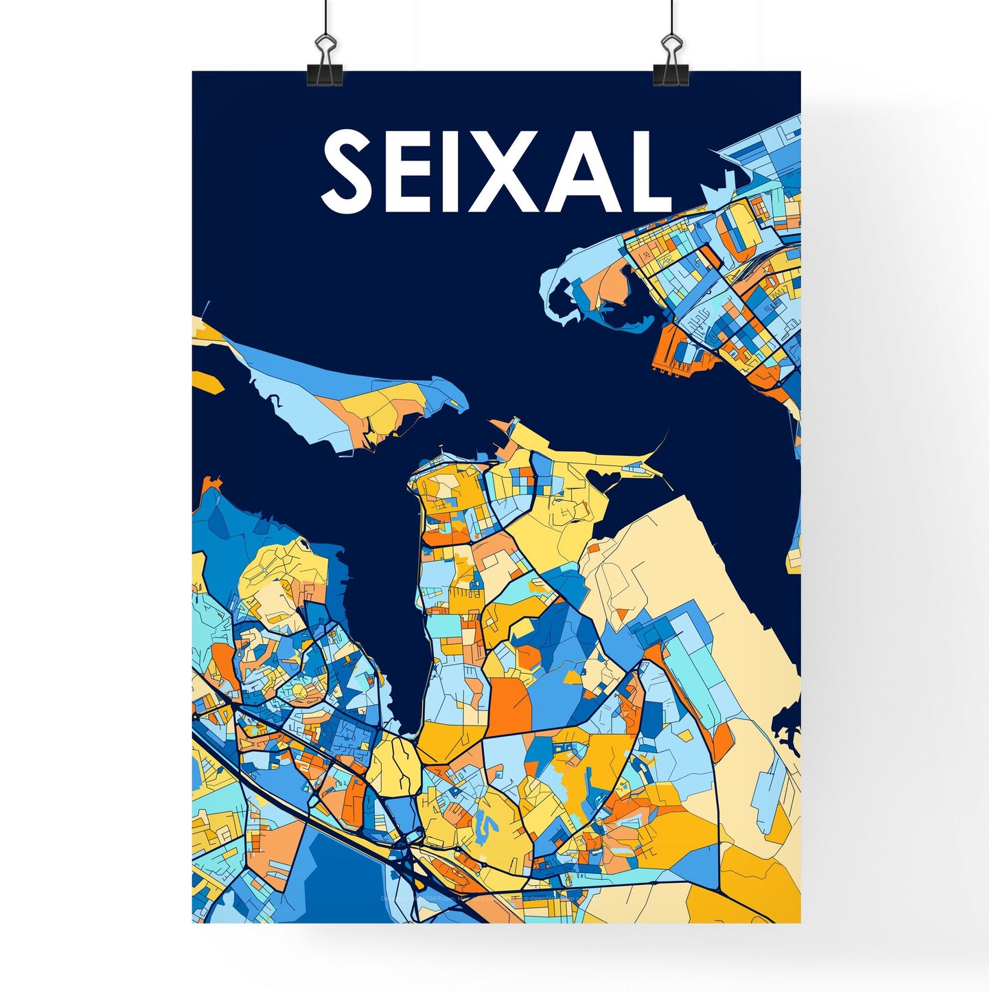 SEIXAL PORTUGAL Vibrant Colorful Art Map Poster Blue Orange