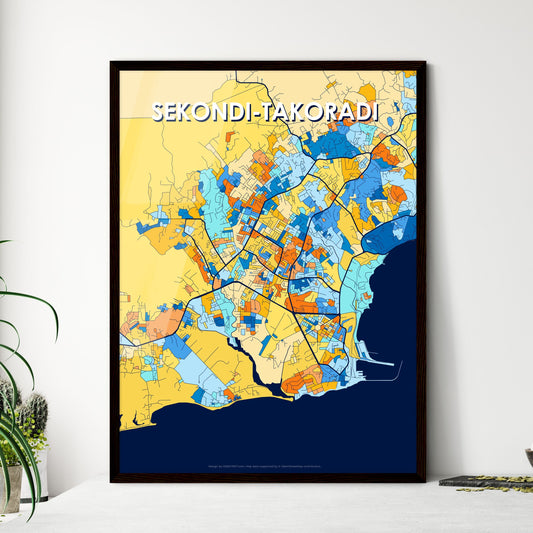 SEKONDI-TAKORADI GHANA Vibrant Colorful Art Map Poster Blue Orange