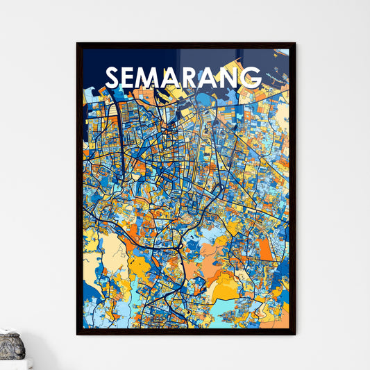 SEMARANG INDONESIA Vibrant Colorful Art Map Poster Blue Orange