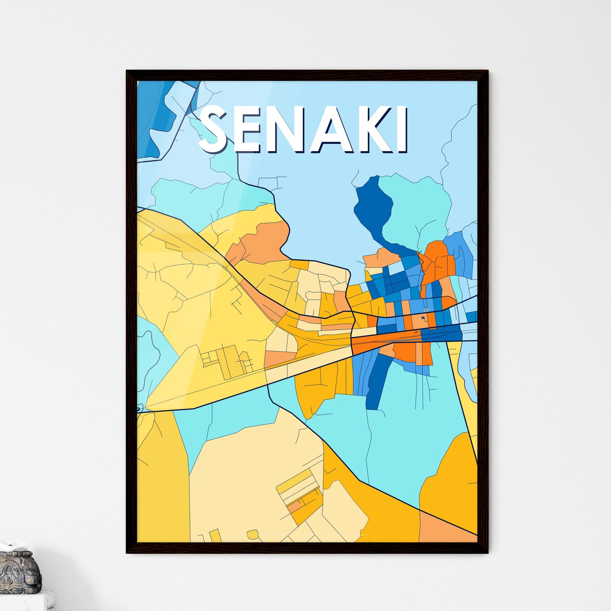 SENAKI GEORGIA Vibrant Colorful Art Map Poster Blue Orange