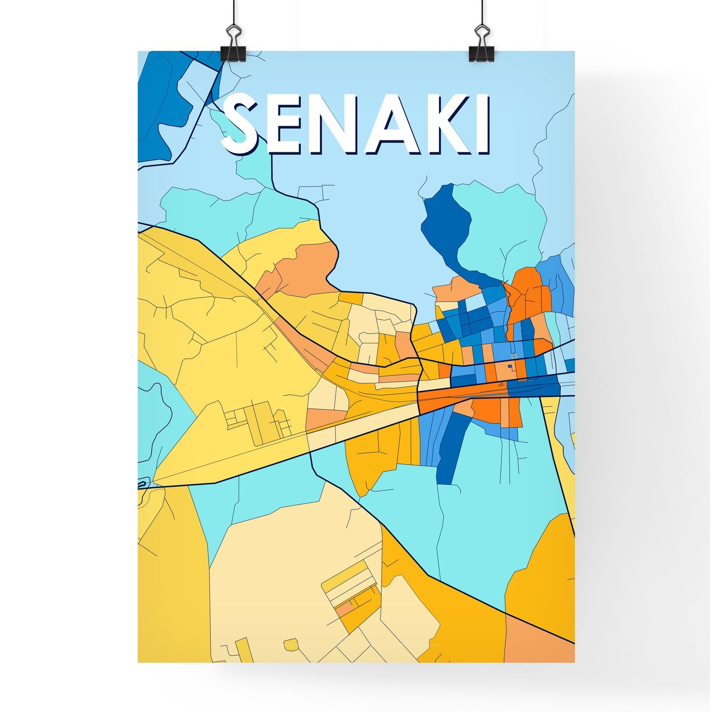 SENAKI GEORGIA Vibrant Colorful Art Map Poster Blue Orange