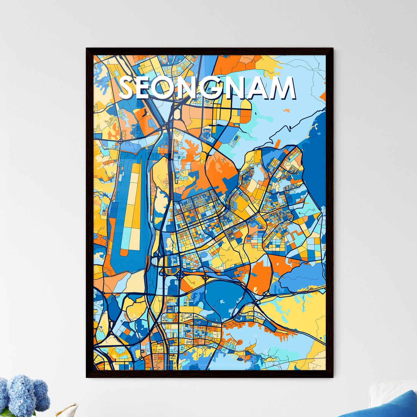 SEONGNAM SOUTH KOREA Vibrant Colorful Art Map Poster Blue Orange