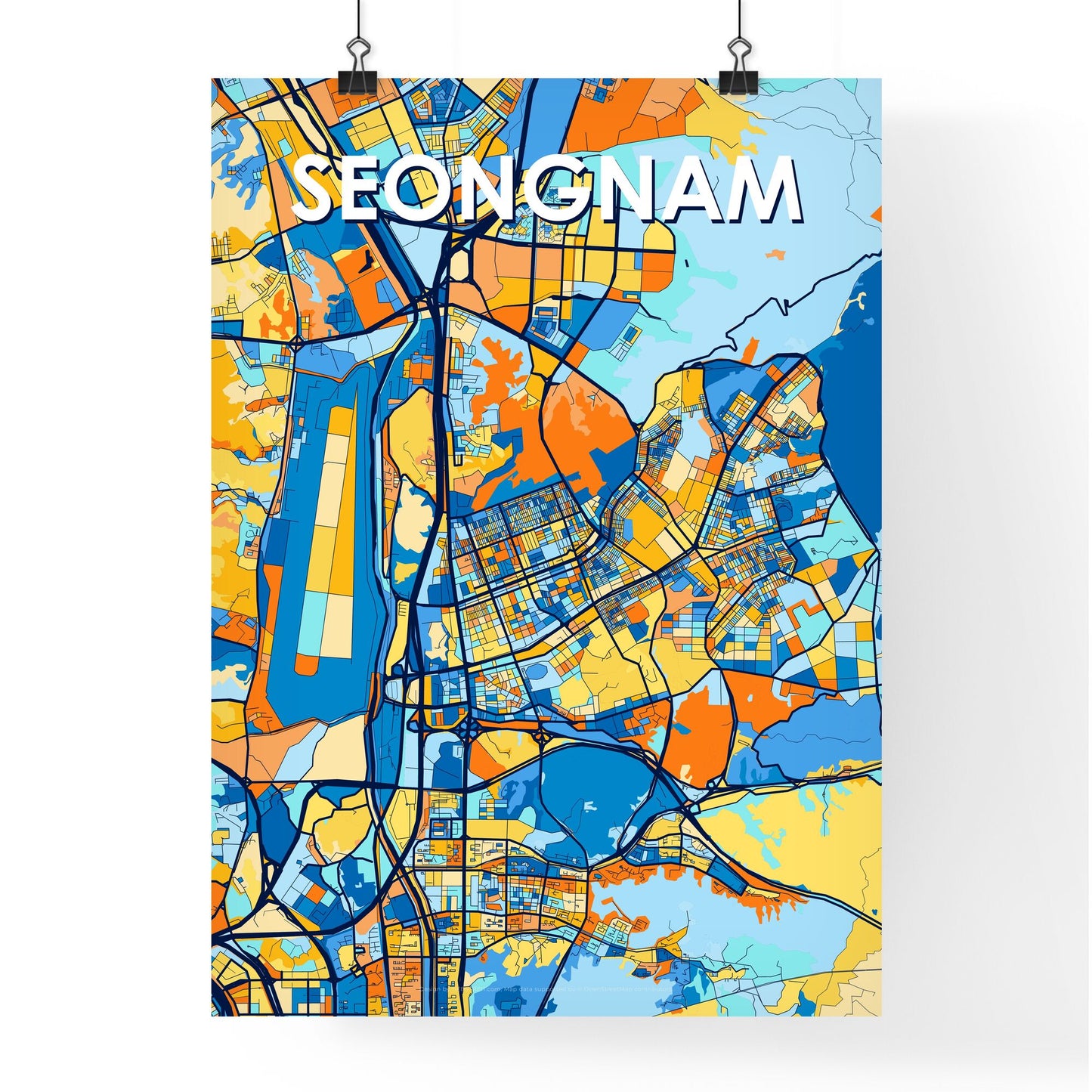 SEONGNAM SOUTH KOREA Vibrant Colorful Art Map Poster Blue Orange