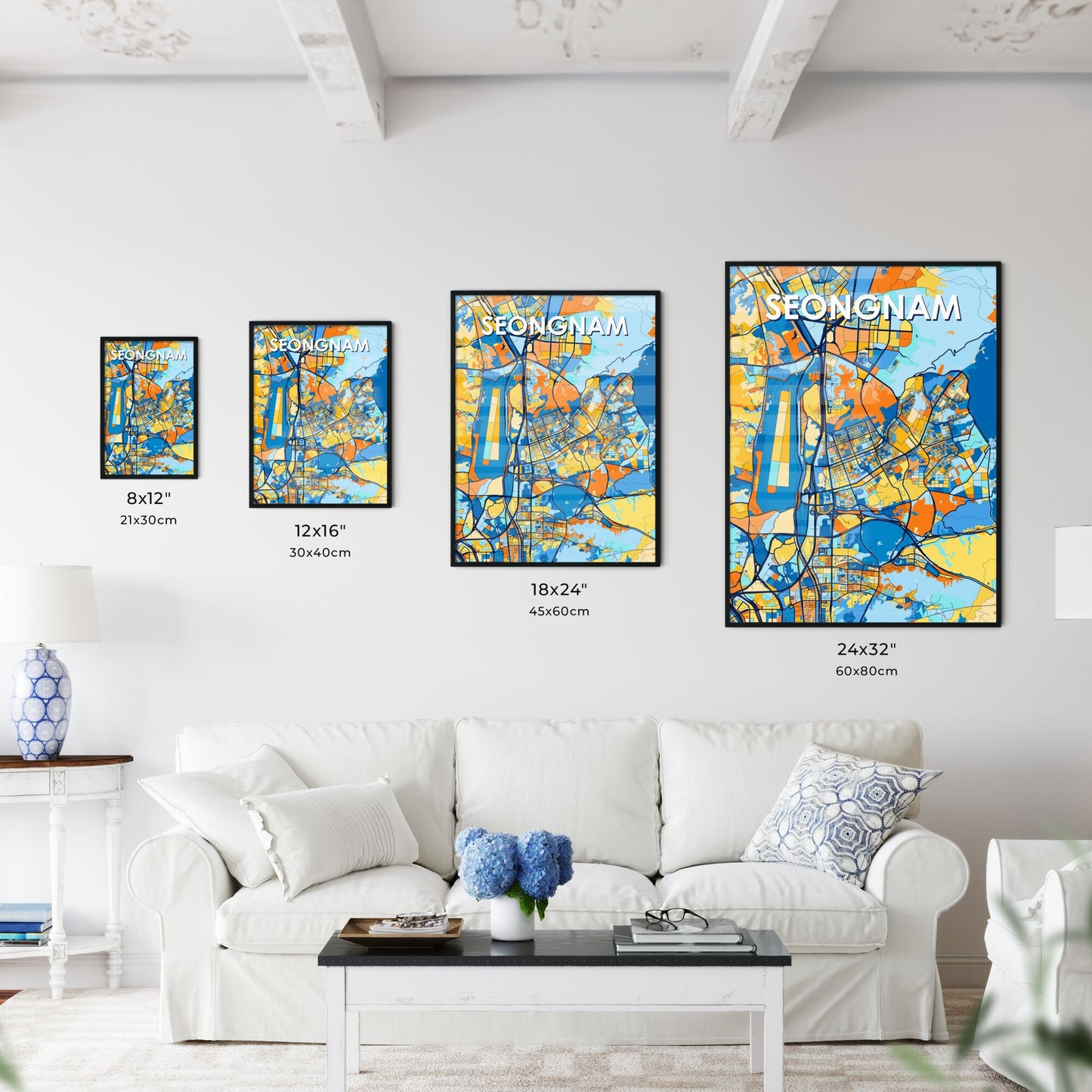 SEONGNAM SOUTH KOREA Vibrant Colorful Art Map Poster Blue Orange