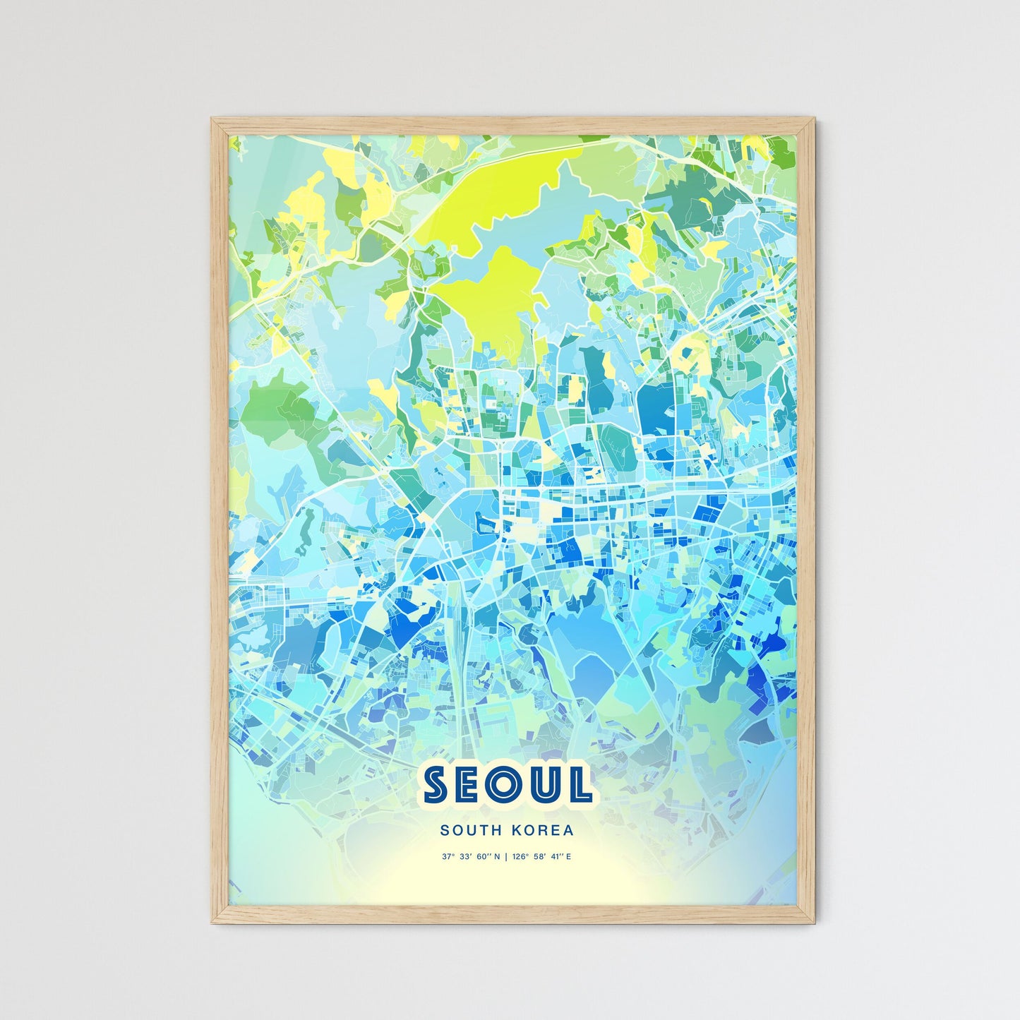 Colorful Seoul South Korea Fine Art Map Cool Blue