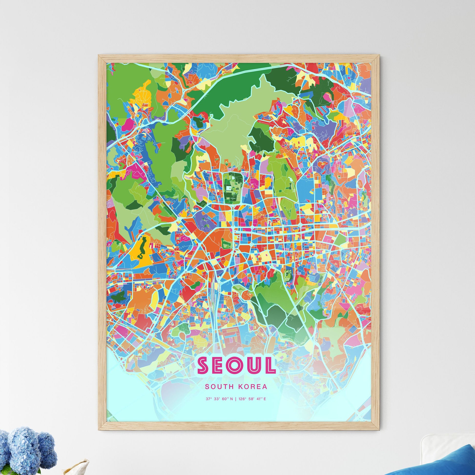Colorful Seoul South Korea Fine Art Map Crazy Colors