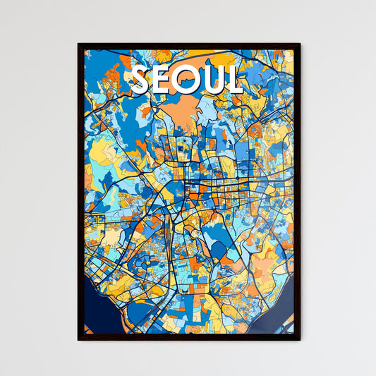 SEOUL SOUTH KOREA Vibrant Colorful Art Map Poster Blue Orange