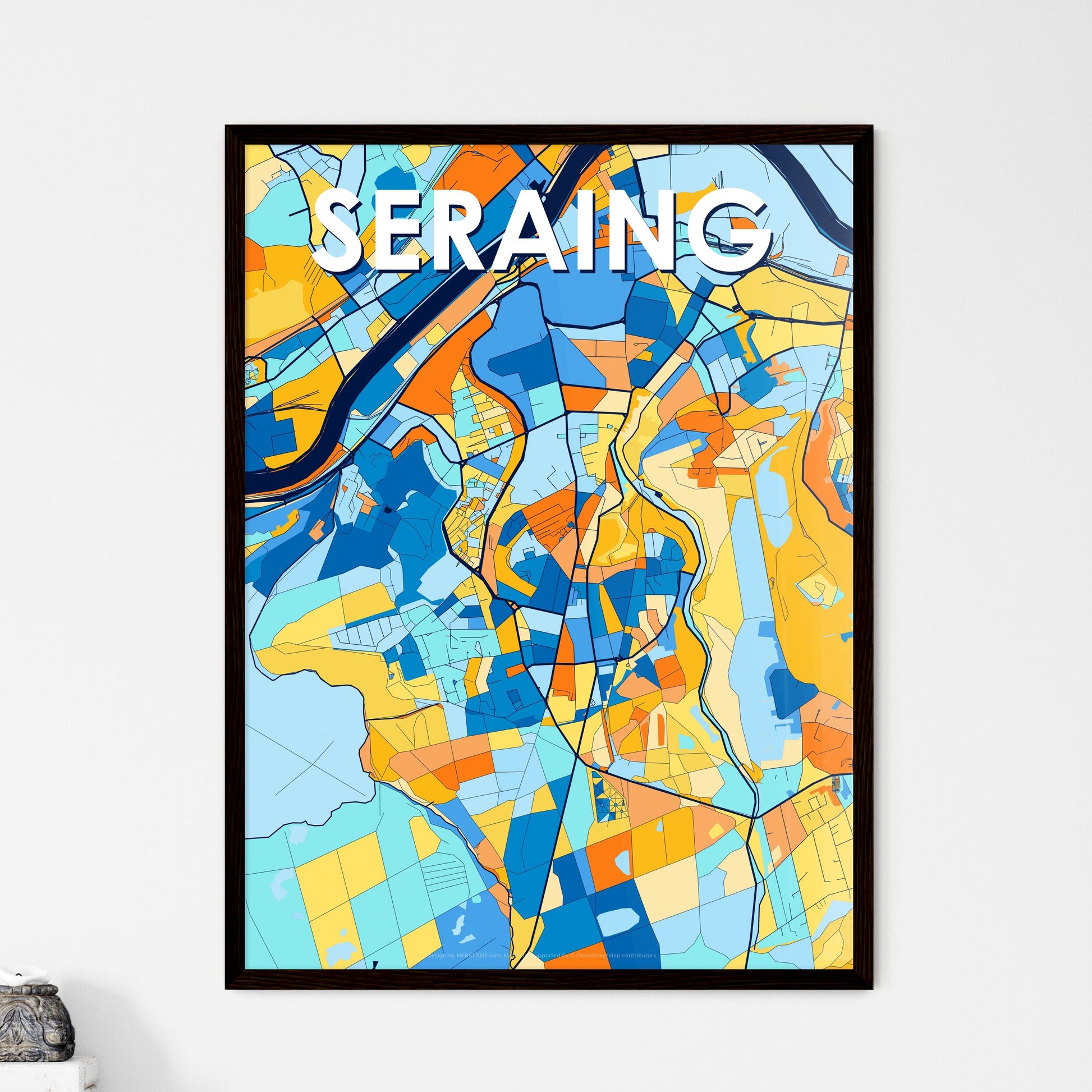 SERAING BELGIUM Vibrant Colorful Art Map Poster Blue Orange