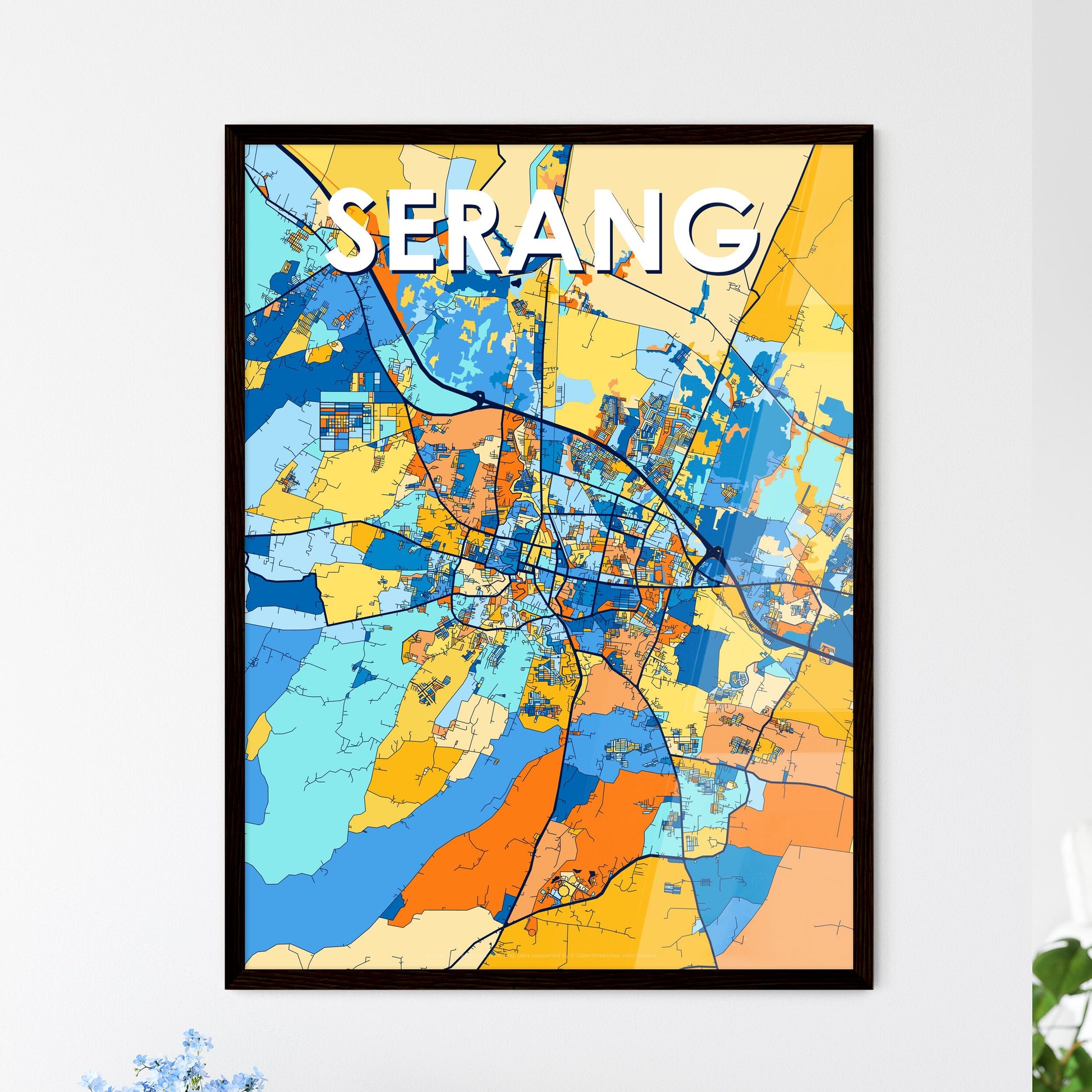 SERANG INDONESIA Vibrant Colorful Art Map Poster Blue Orange