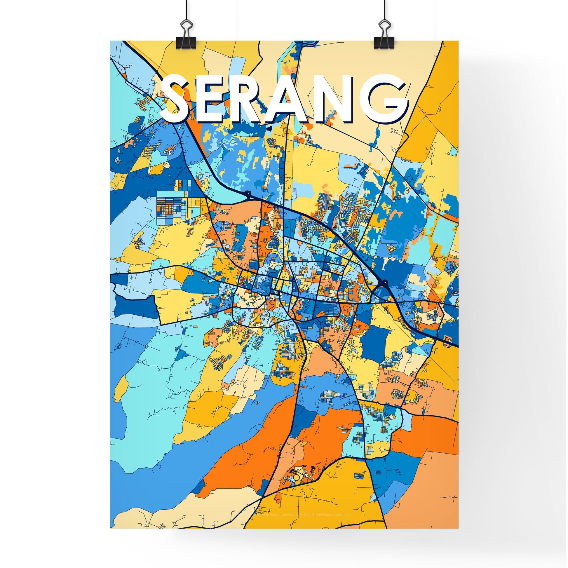 SERANG INDONESIA Vibrant Colorful Art Map Poster Blue Orange