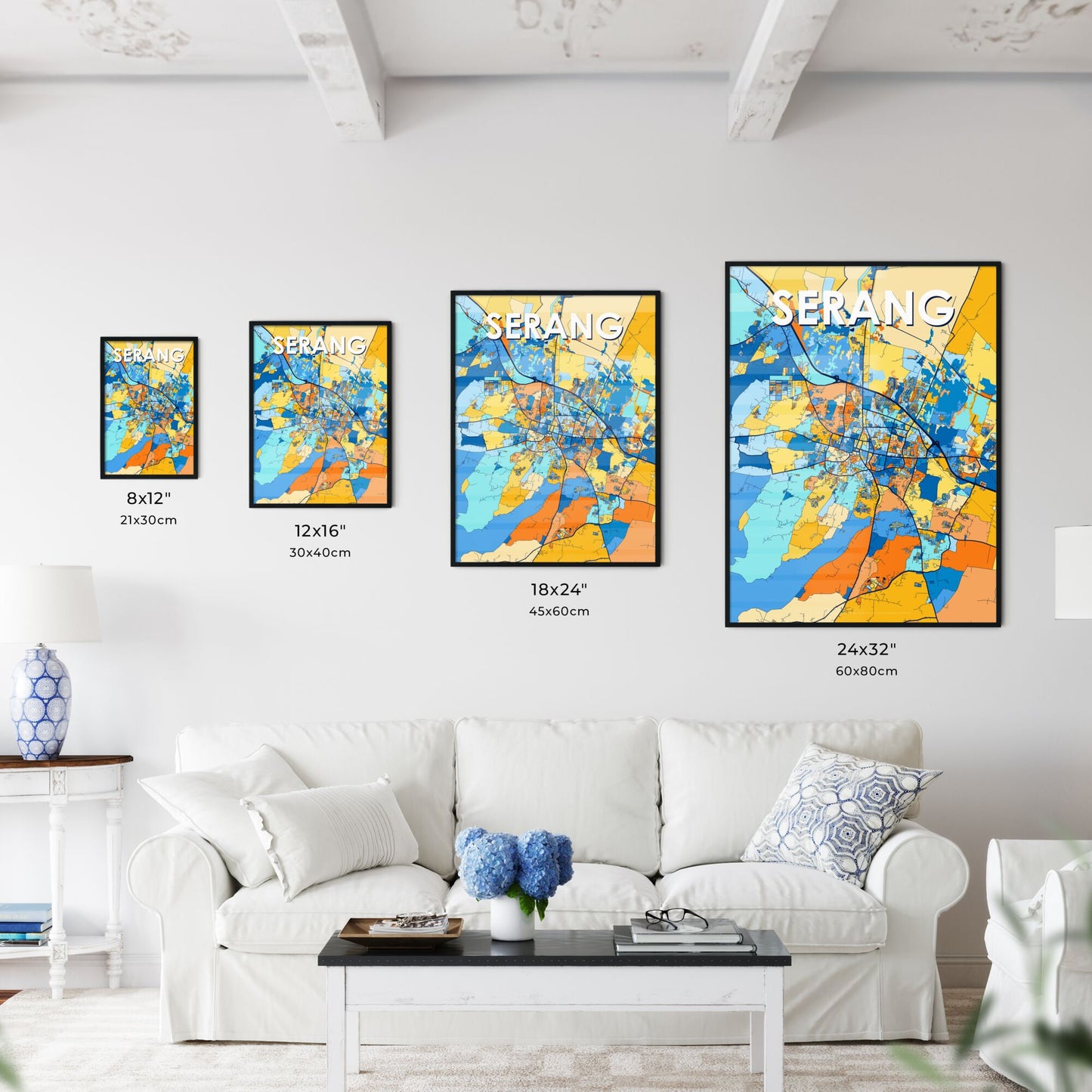 SERANG INDONESIA Vibrant Colorful Art Map Poster Blue Orange