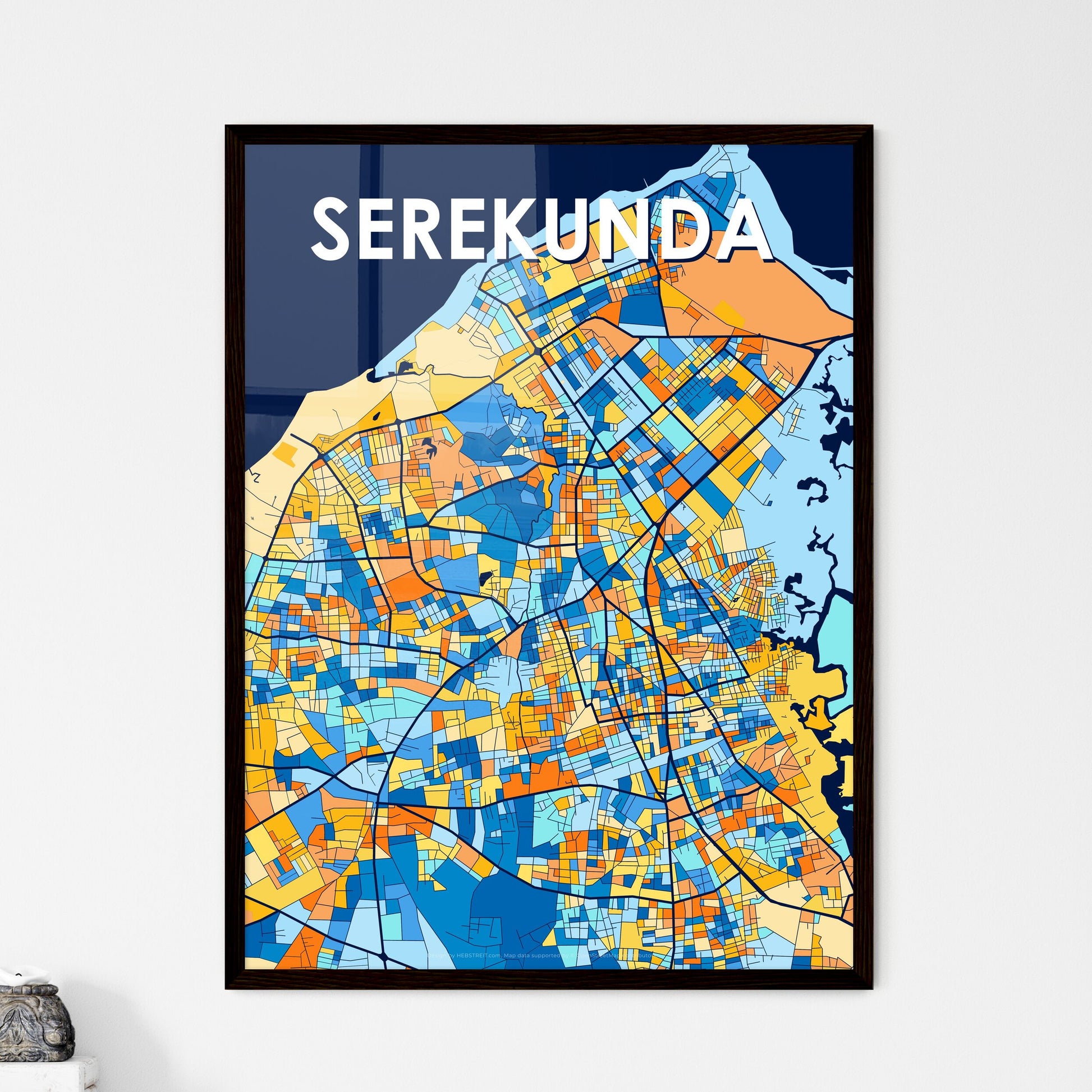 SEREKUNDA GAMBIA Vibrant Colorful Art Map Poster Blue Orange