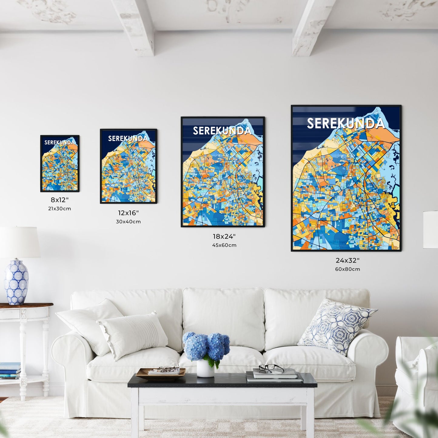 SEREKUNDA GAMBIA Vibrant Colorful Art Map Poster Blue Orange